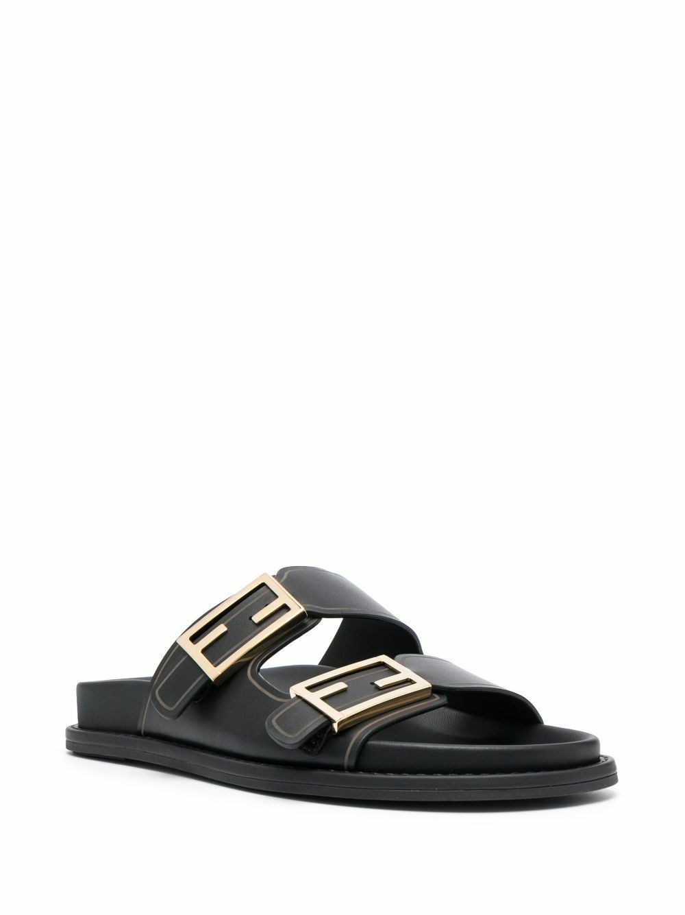 Fendi os11x0526 FF Leather Slides in Black Size US 6.5 / IT 36.5 - 3 Thumbnail
