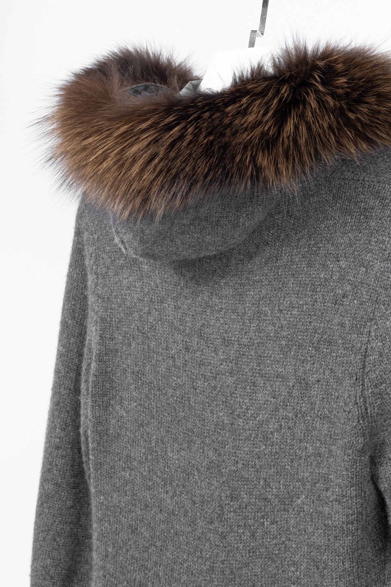 Brunello Cucinelli Brunello Cucinelli Grey Cashmere Fur-Trim-Hood Zip Cardigan Size S / US 4 / IT 40 - 8 Thumbnail