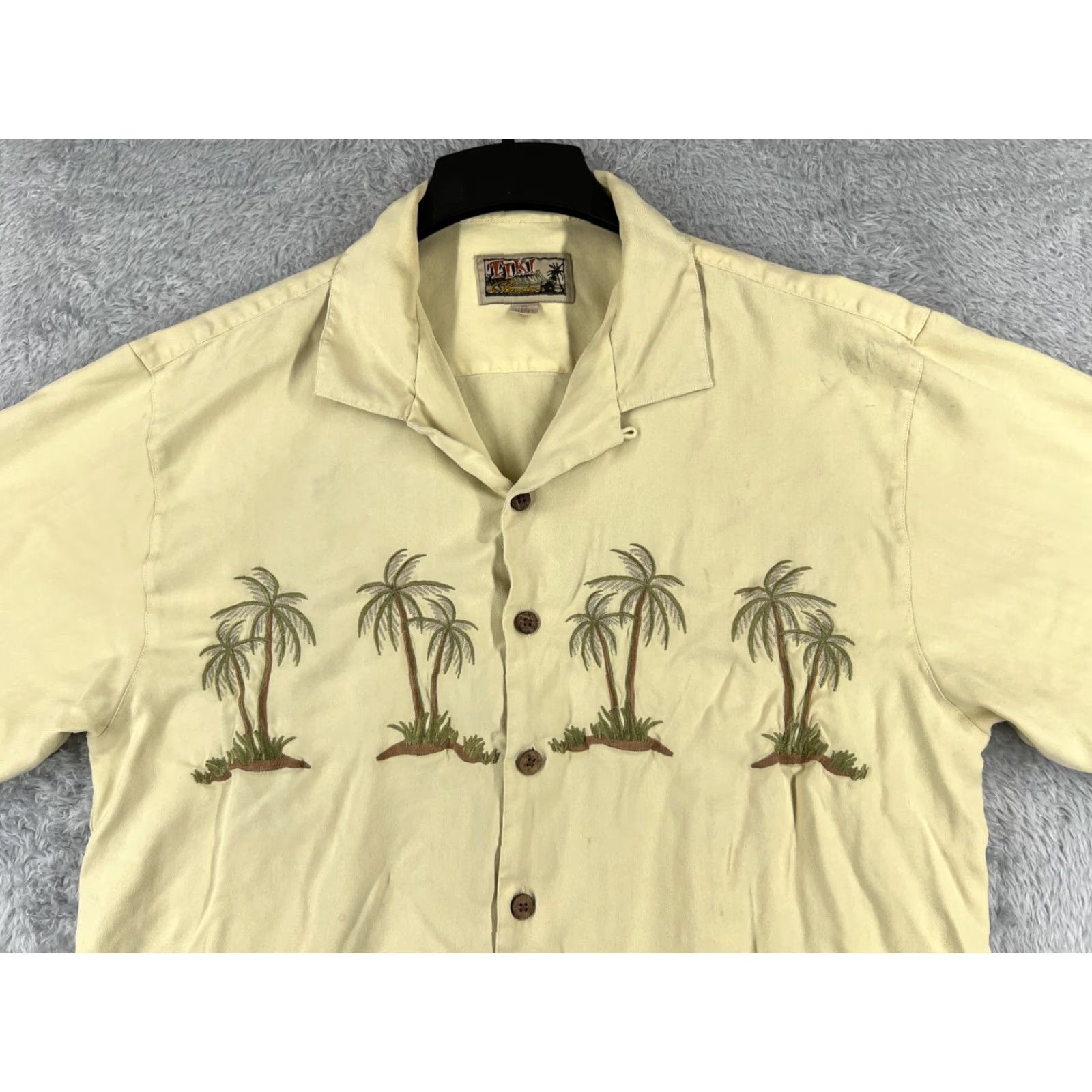 Vintage Tiki Classics Shirt Men XL Yellow Palm Tree Embroidered 100% Silk Resort Aloha Hawaiian Floral Button-Up Casual Size US XL / EU 56 / 4 - 4 Thumbnail