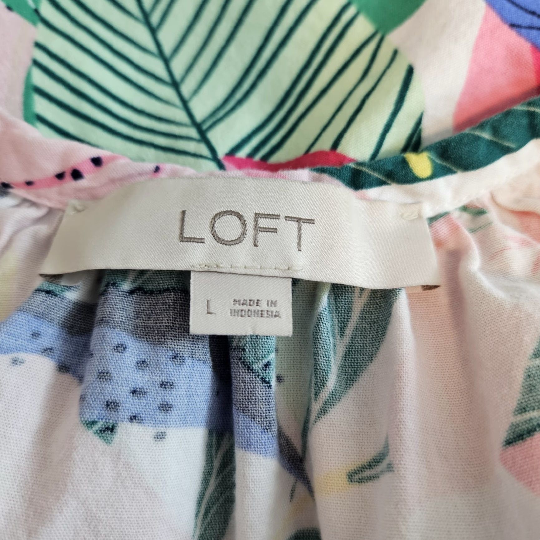Loft Ann Taylor LOFT Womens Top Sz Large Blue Pink Floral Scoop Neck Cotton Rayon Blouse Shirt Multicolor L Womens Size L / US 10 / IT 46 - 5 Thumbnail