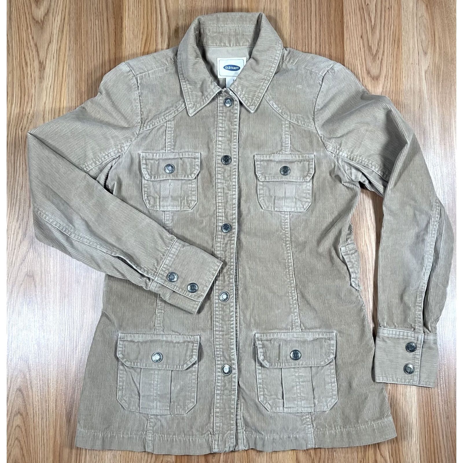 Old Navy VINTAGE Old Navy Jacket Coat Womens S Small Beige Corduroy Pearl Snap Button 100% Cotton Size S / US 4 / IT 40 - 2 Thumbnail
