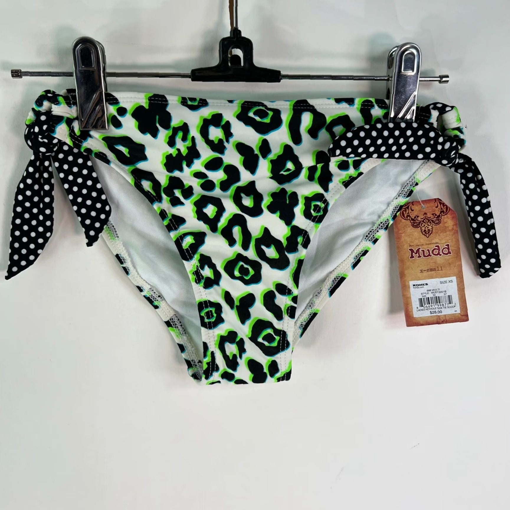 Vintage MUDD Womens Bikini Bottom Side Tie Hipster Green XS - 82% Nylon 18% Spandex Beach Swim Bottom Bathing Suit Women Small Size 26" / US 2 / IT 38 - 4 Thumbnail