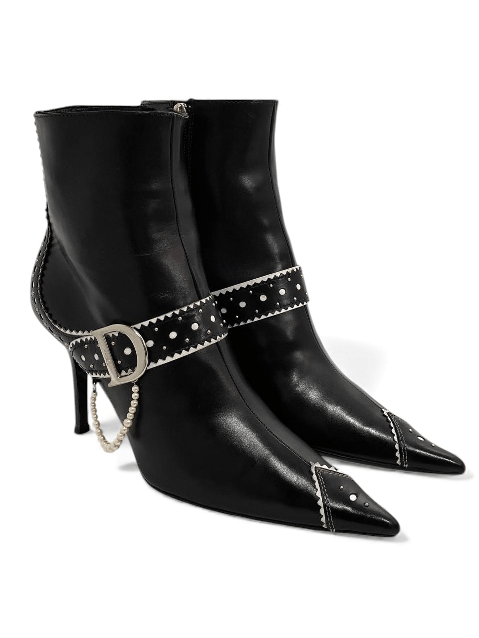Dior Dior x Galliano D Logo Pearl Black Leather Ankle Boots Y2K Size US 6.5 / IT 36.5 - 3 Thumbnail