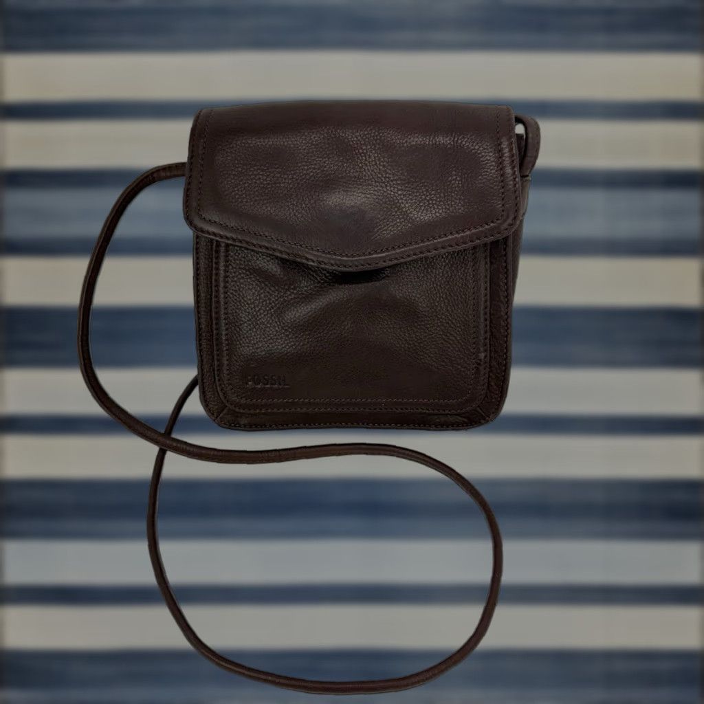 Fossil Brown Leather Small Messenger Crossbody Shoulder Bag in White, Women's