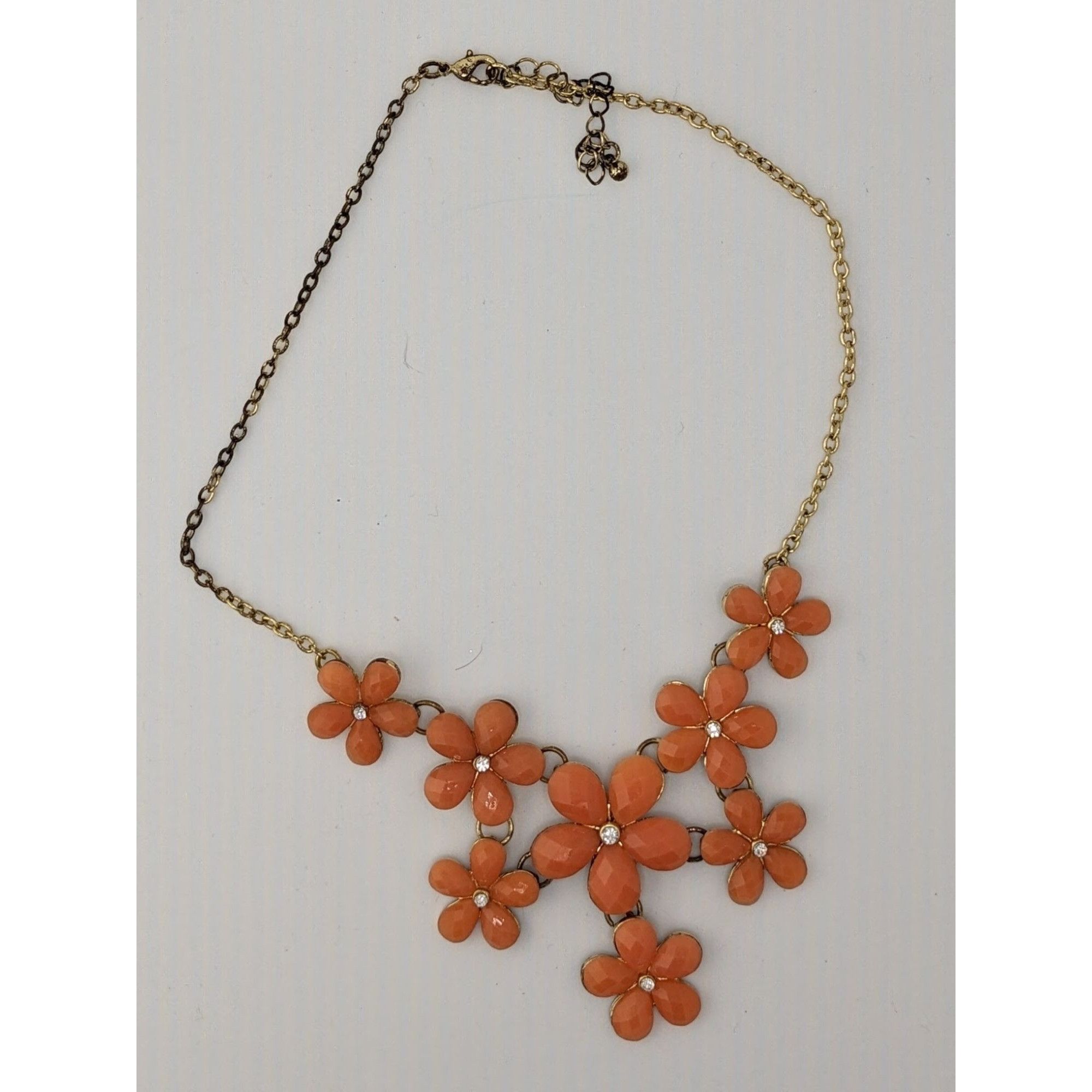 Other Retro Orange Floral Statement Necklace With Gold-Tone Chain Size ONE SIZE - 4 Thumbnail