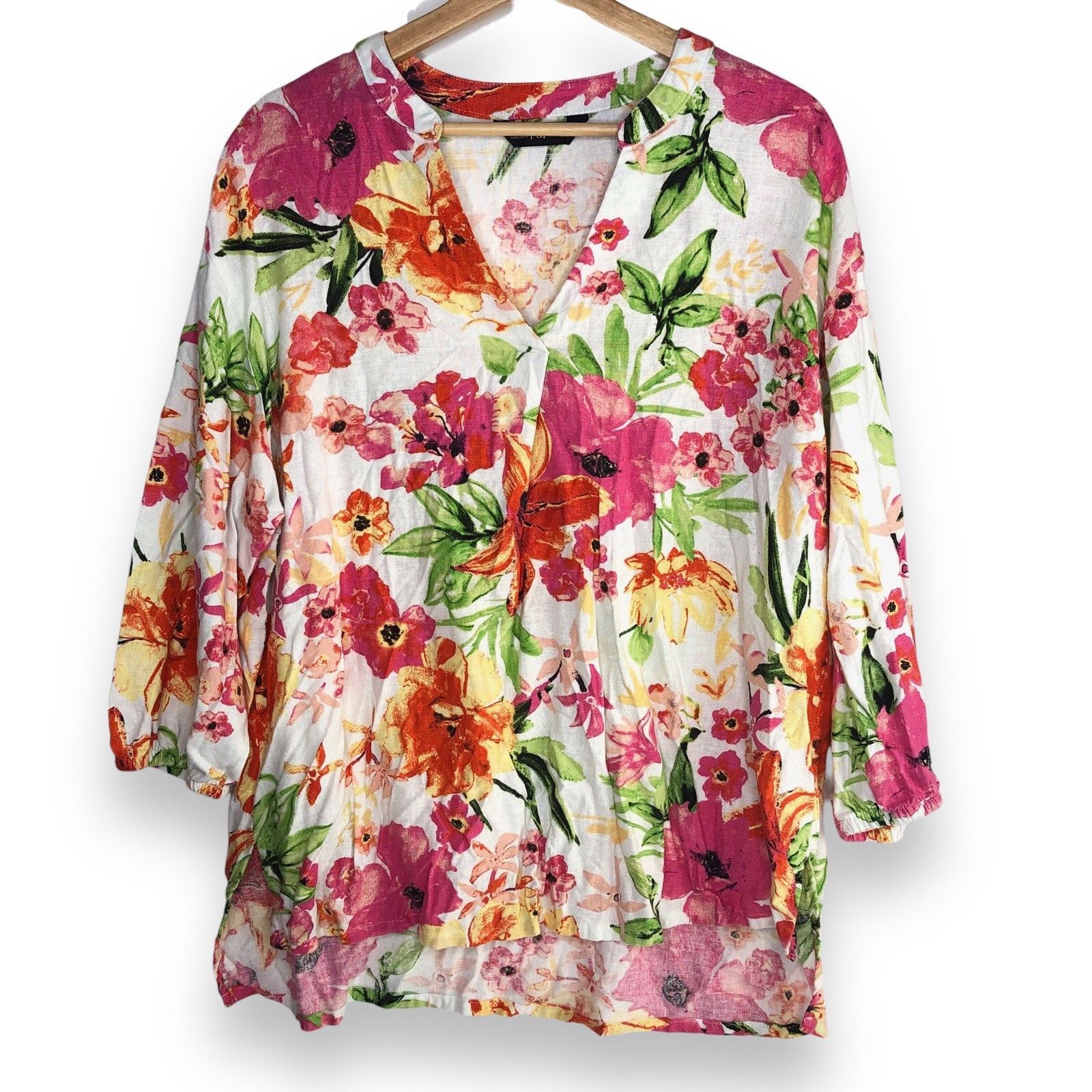 Other F&F Women Linen Blend Top Blouse Sz 10 Pink Orange Floral Size L / US 10 / IT 46 - 1 Thumbnail