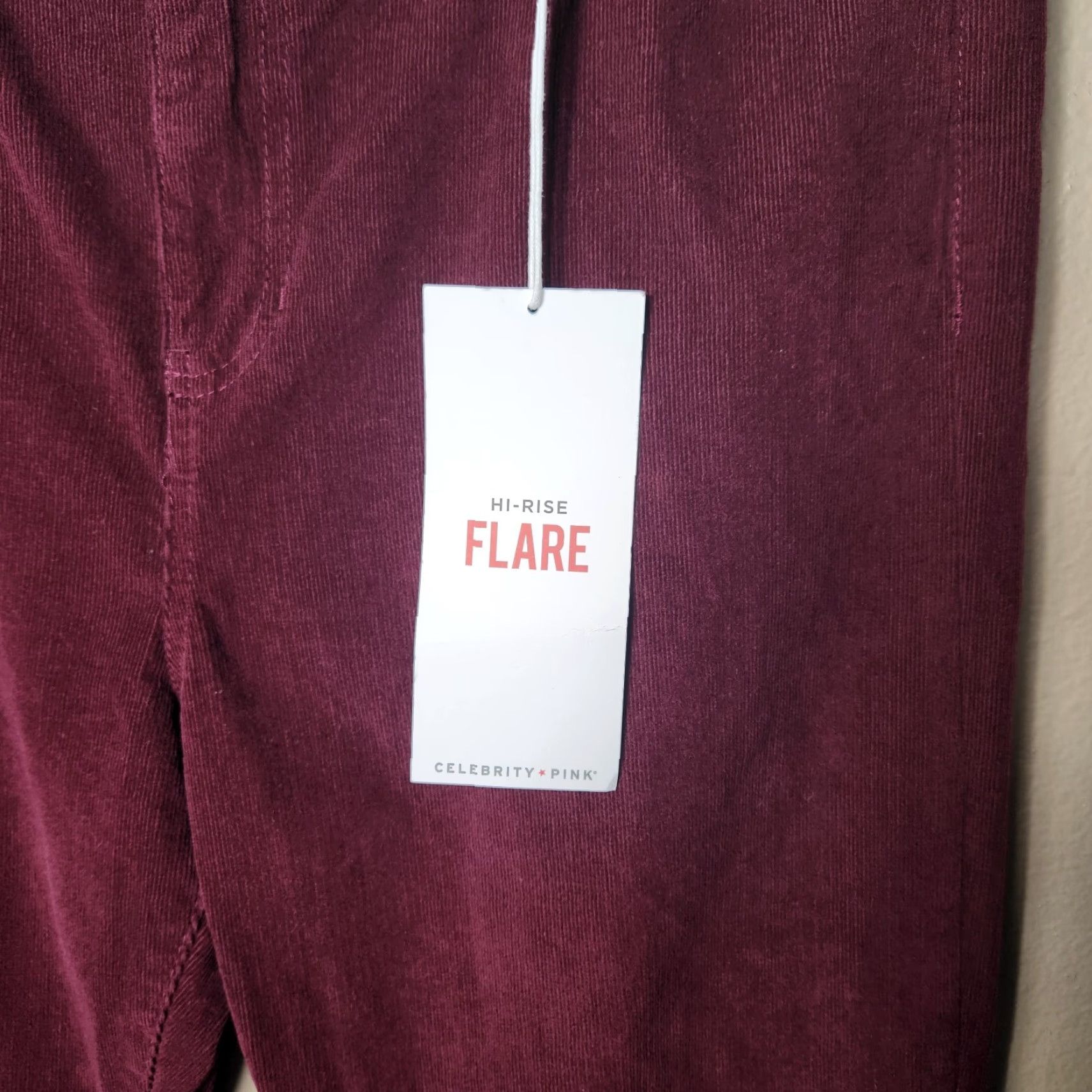 Vintage Celebrity Pink Corduroy Burgundy Hi Rise Flare Frayed Hem Pants Women Juniors 19/34 Red Burnt NWT Jeans Pant Size 40" / US 18 - 4 Thumbnail