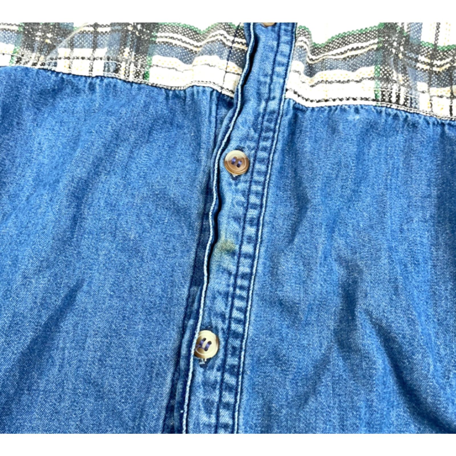 American Eagle Outfitters VINTAGE American Eagle Outfitters Denim Shirt Adult Large Blue Plaid Trim 90s Grunge Mens Shirt Size US L / EU 52-54 / 3 - 4 Thumbnail