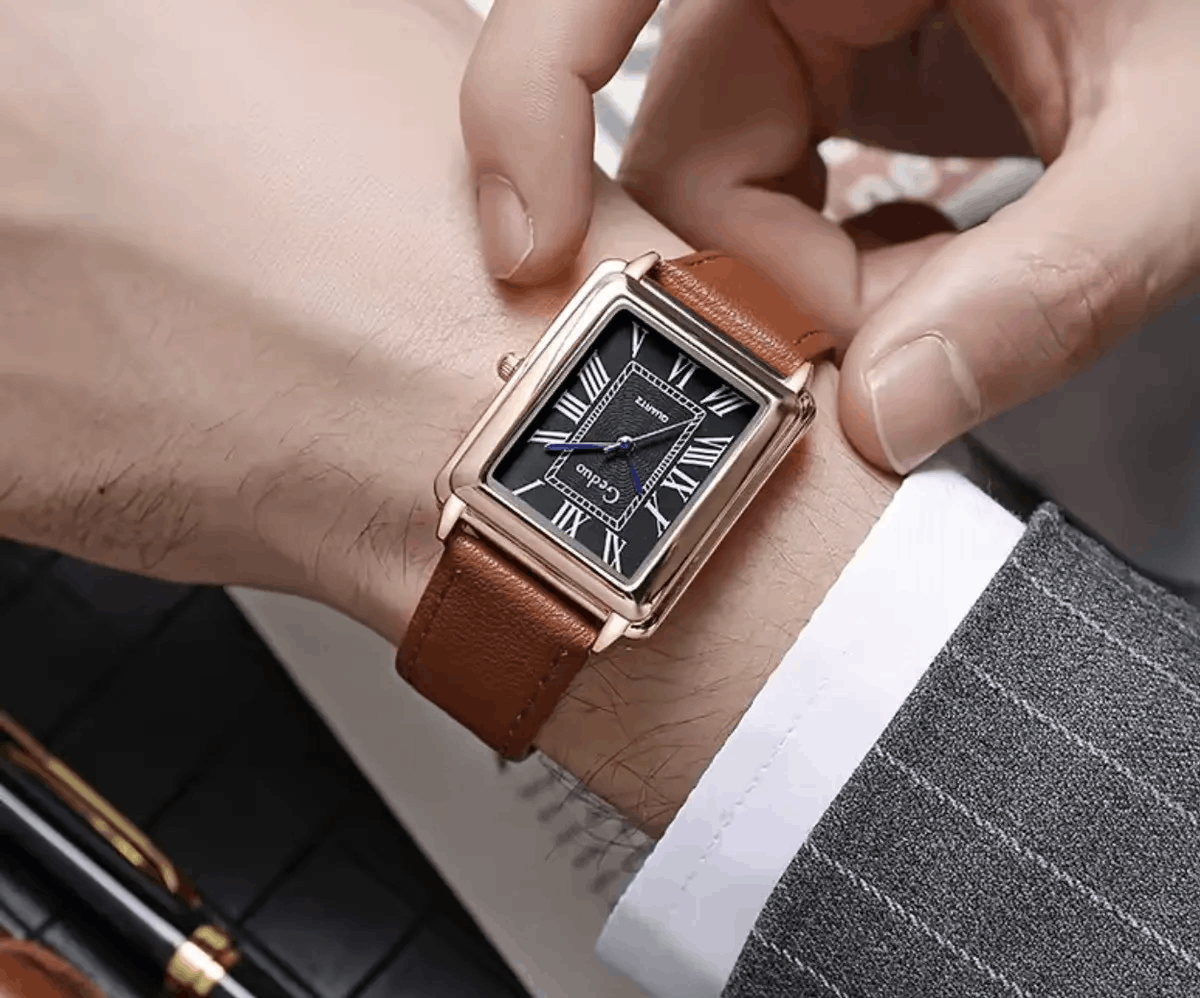 Japanese Brand Classic Roman Dial Quart Watch– Leather Strap Size ONE SIZE - 2 Thumbnail