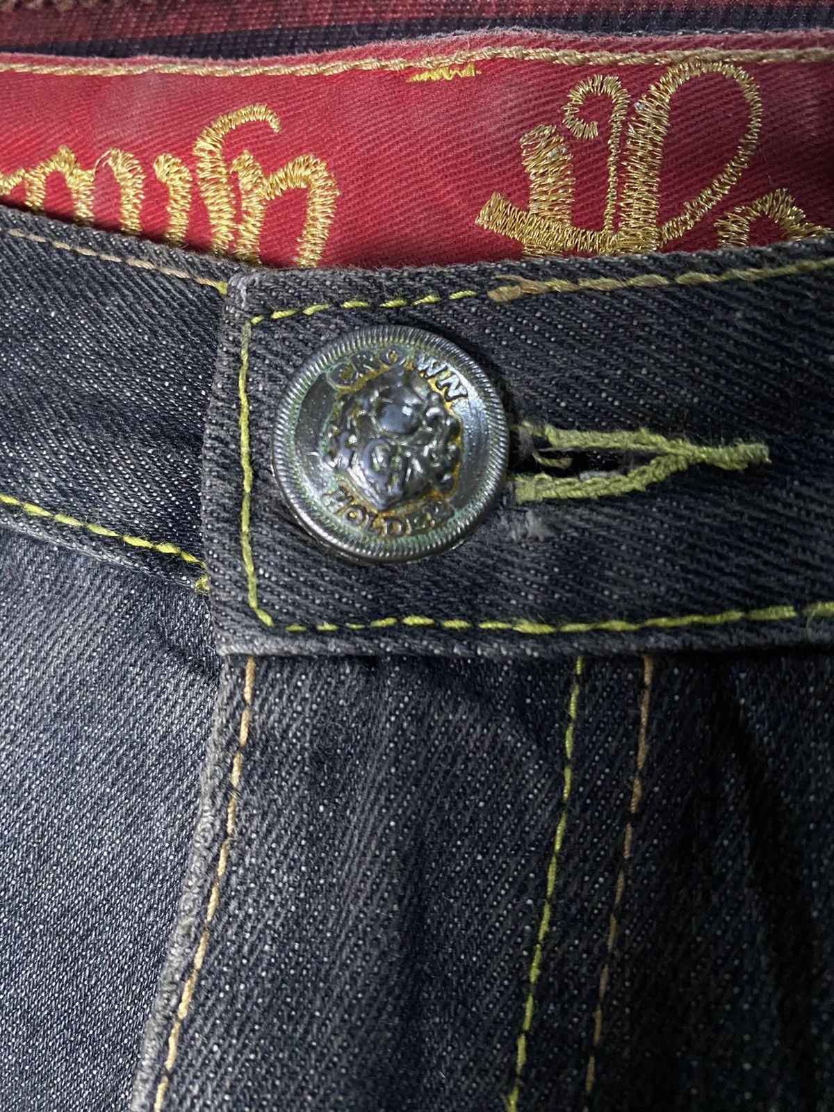 Vintage Vintage Y2K Crown Holder Embroidered Black Denim Jeans Size US 38 / EU 54 - 7 Thumbnail
