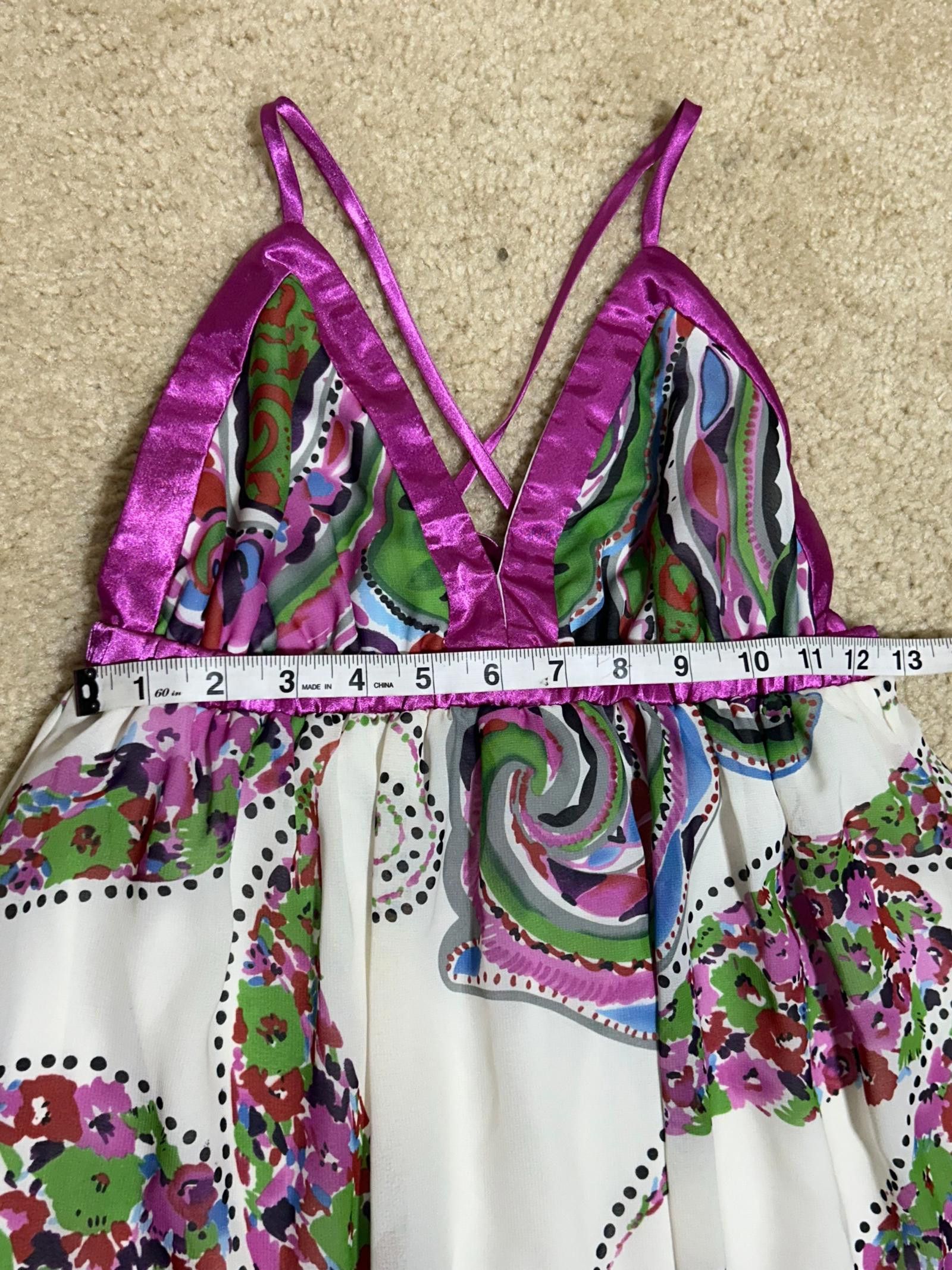Designer Paisley Print Maxi Dress with Satin Trim, Boho Style, M Size M / US 6-8 / IT 42-44 - 4 Thumbnail