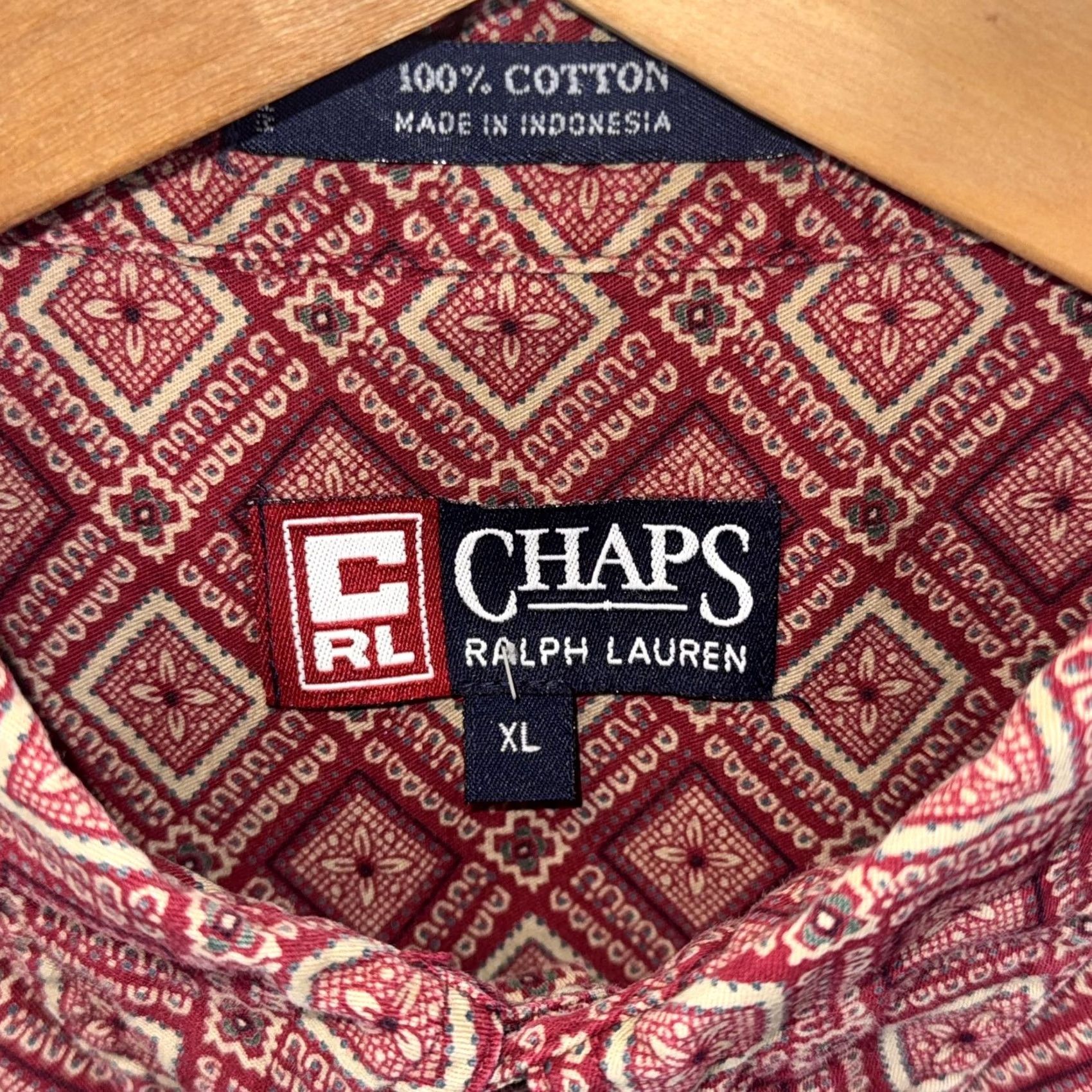 Chaps Chaps Ralph Lauren Shirt Mens XL Red Geometric Diamond Print Cotton Long Sleeve Shirt Size US XL / EU 56 / 4 - 5 Thumbnail