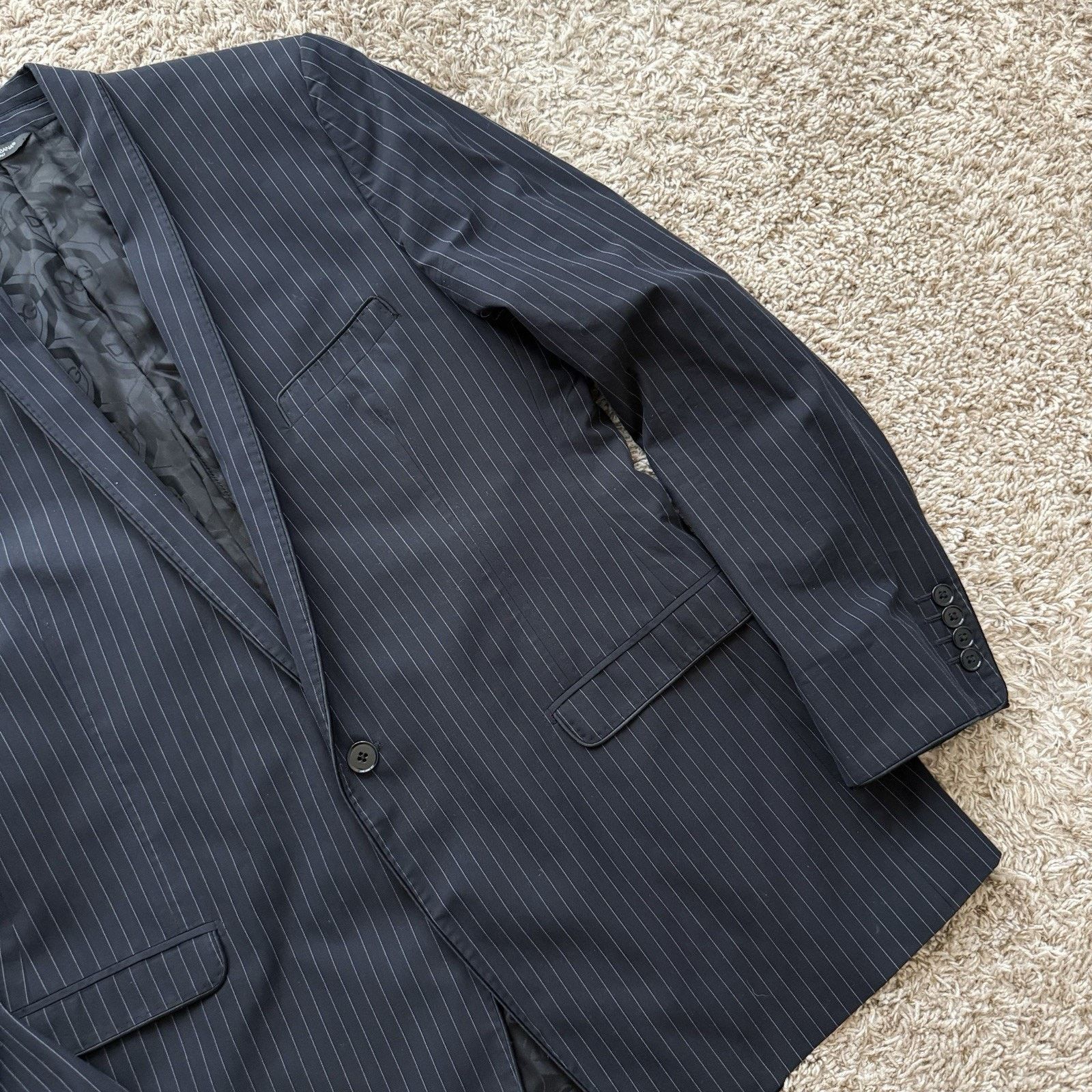 Dolce & Gabbana Dolce & Gabbana Black Cotton Suit Jacket Striped One Button Size 54R - 11 Thumbnail