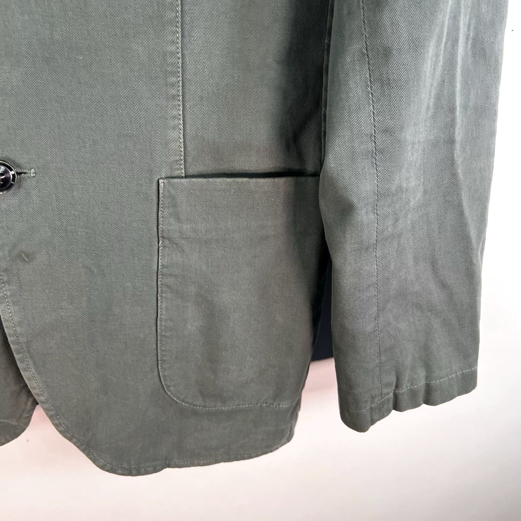 Olive Hugh & Crye Cotton Blazer Mens XL Olive Green Blazer Shirt Jacket +Denim+Notch Lapel Two-Button 46 Chest Regular Fit Vintage: No Size 46R - 3 Thumbnail