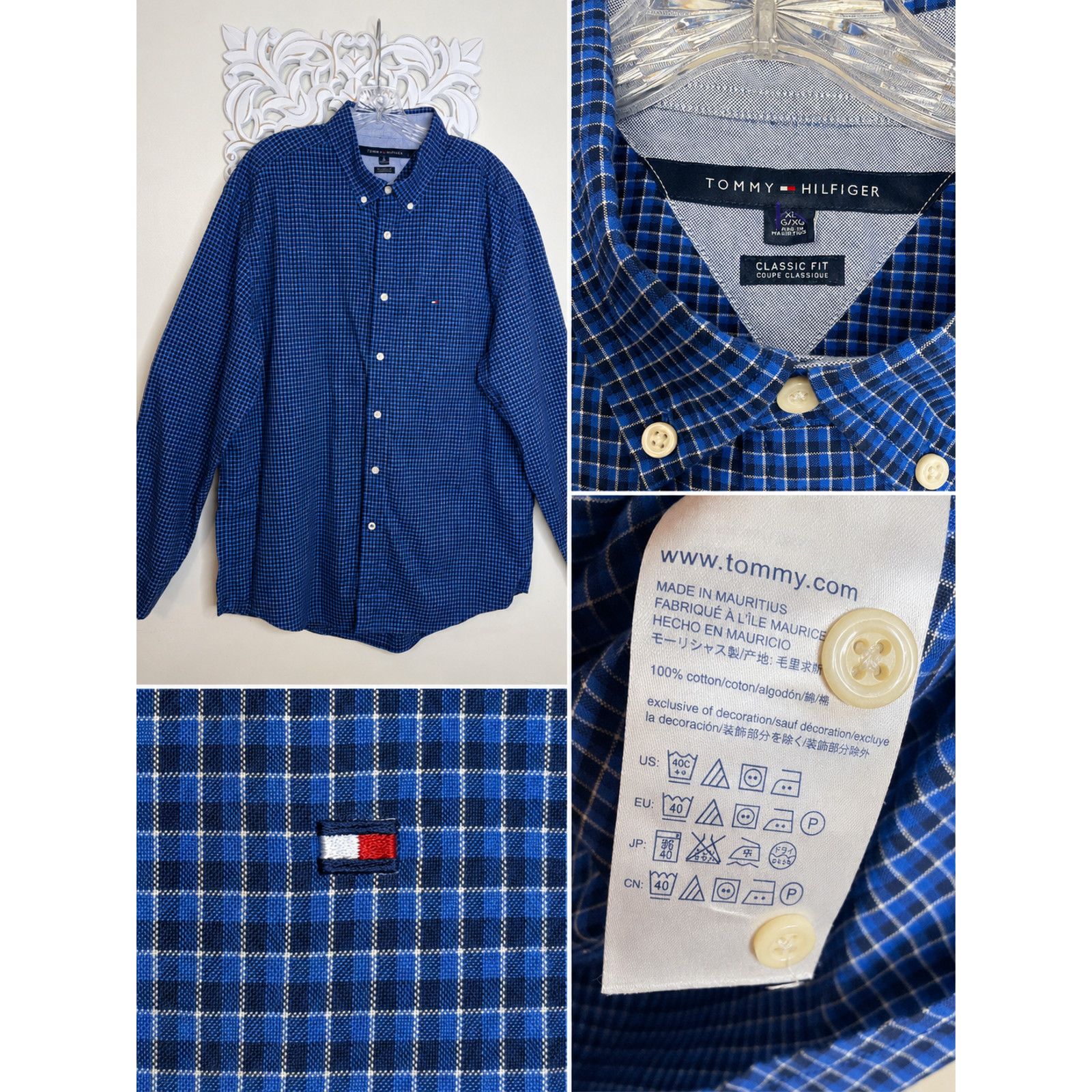 Tommy Hilfiger Tommy Hilfiger Classic Fit Micro Check XL Cotton Blue Size US XL / EU 56 / 4 - 2 Thumbnail