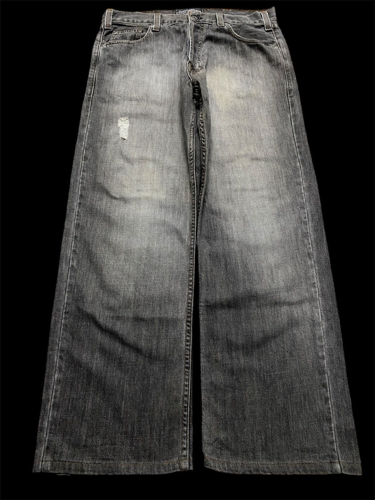 Stussy × Vintage Baggy💥90s Stussy Authentic Workgear Washed Faded Ripped jean Size US 33 - 2 Thumbnail