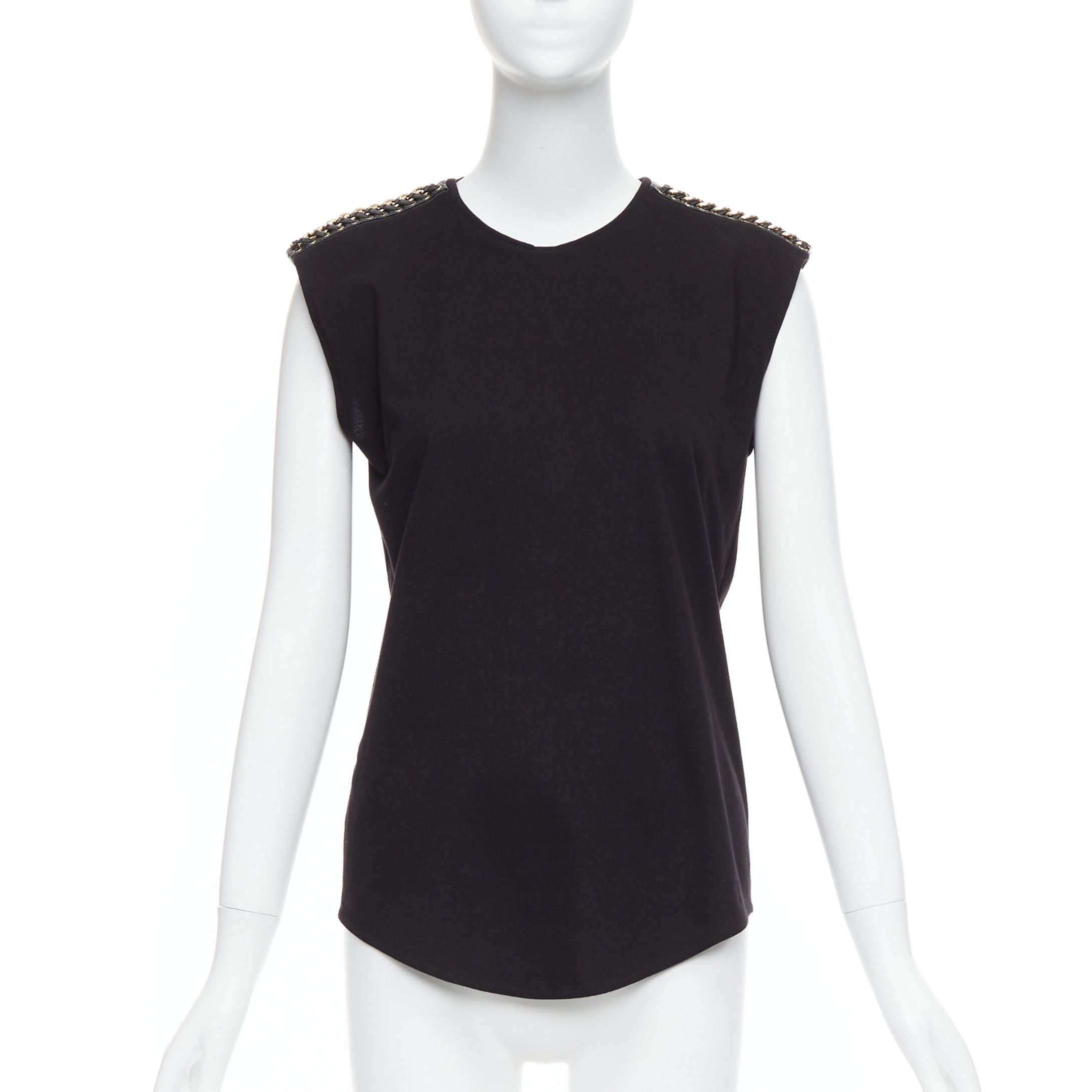 Balmain BALMAIN black metal chain lamb leather trim cotton tank top FR40 L Size M / US 6-8 / IT 42-44 - 1 Thumbnail