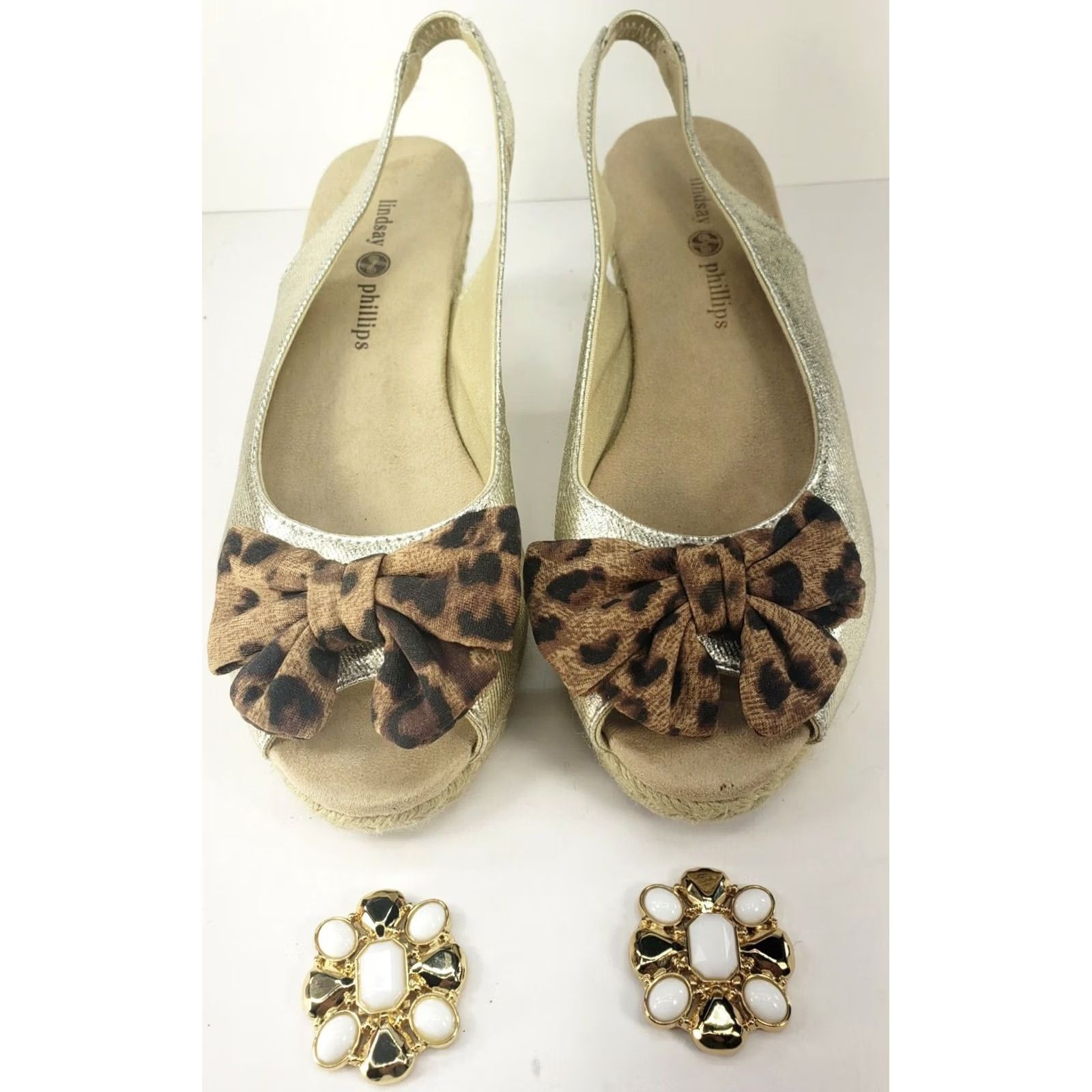 Vintage Lindsay Phillips Espadrille Wedge Slingback Sandal 7.5 GOLD 2 Ornament Sets Size US 8 / IT 38 - 2 Thumbnail