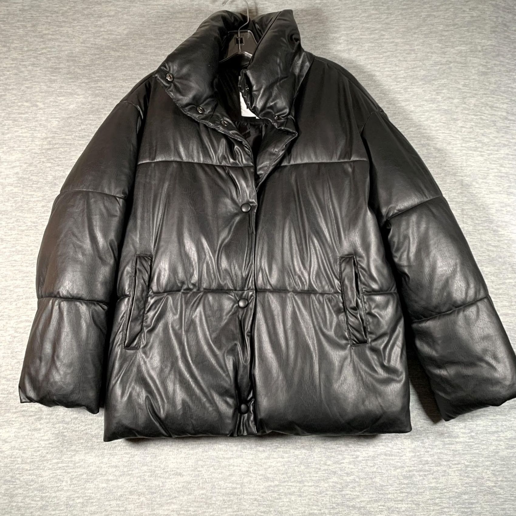 NVLTY NVLT Jacket Womens Small Black Faux Leather Puffer Snap Front Collared Warm Size S / US 4 / IT 40 - 2 Thumbnail