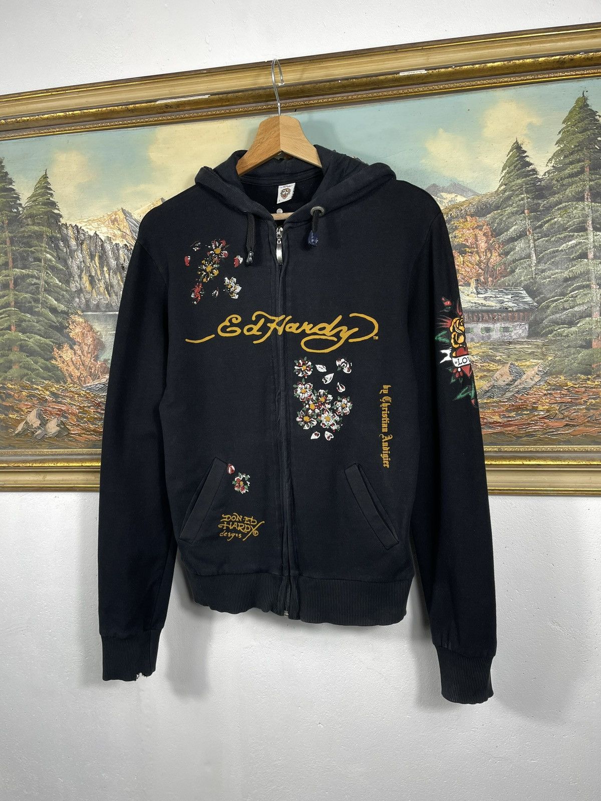 Christian Audigier × Ed Hardy × Vintage Ed Hardy Retro 00s Hoodie With Crystals Affliction Grunge Size US S / EU 44-46 / 1 - 3 Thumbnail