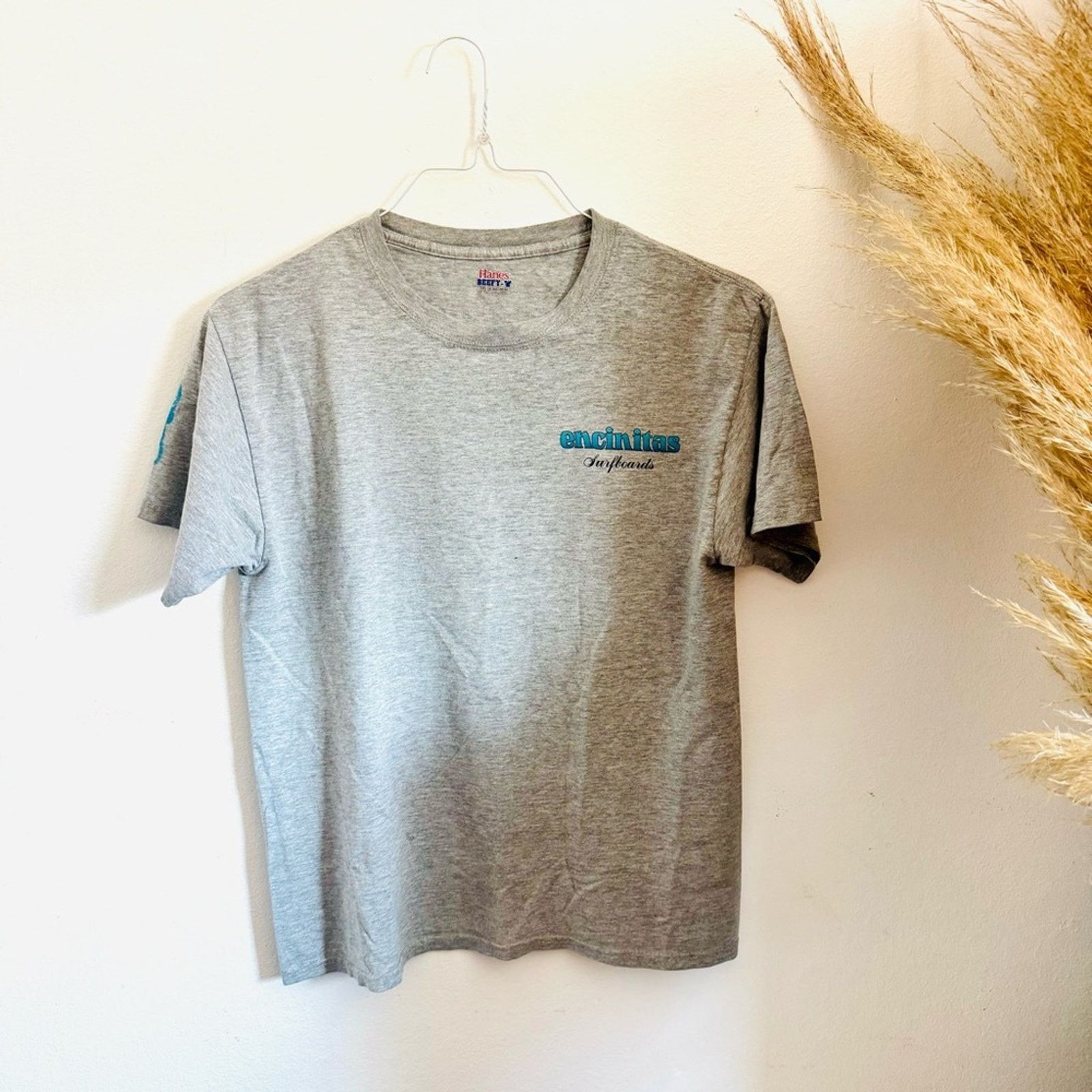Hanes ENCINITAS Heather Grey Aqua Blue Logo Retro Tee Shirt Top M Size US M / EU 48-50 / 2 - 2 Thumbnail