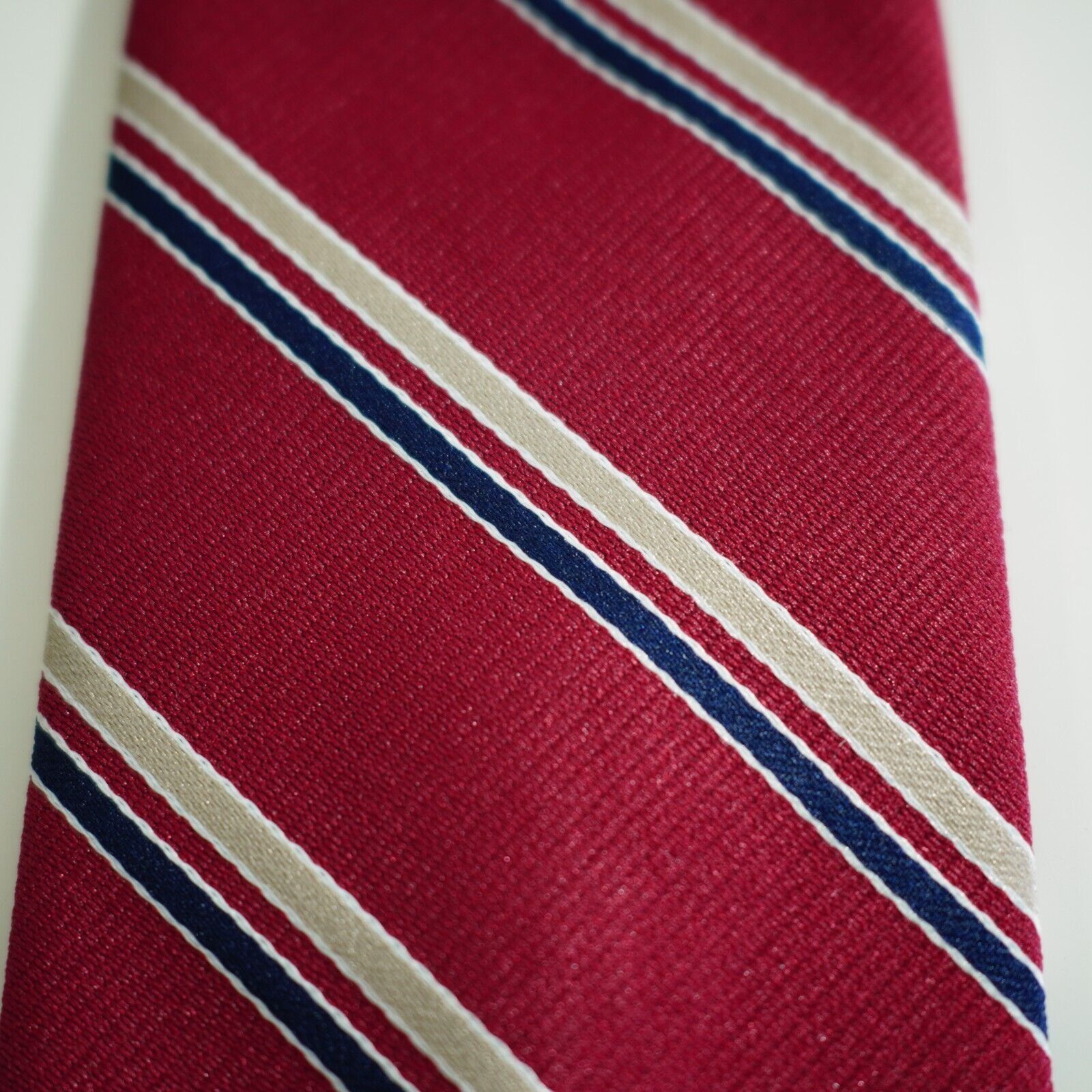 Vintage Pierre Jacques Red Blue Tan Striped Woven Polyester Skinny T Size ONE SIZE - 2 Thumbnail