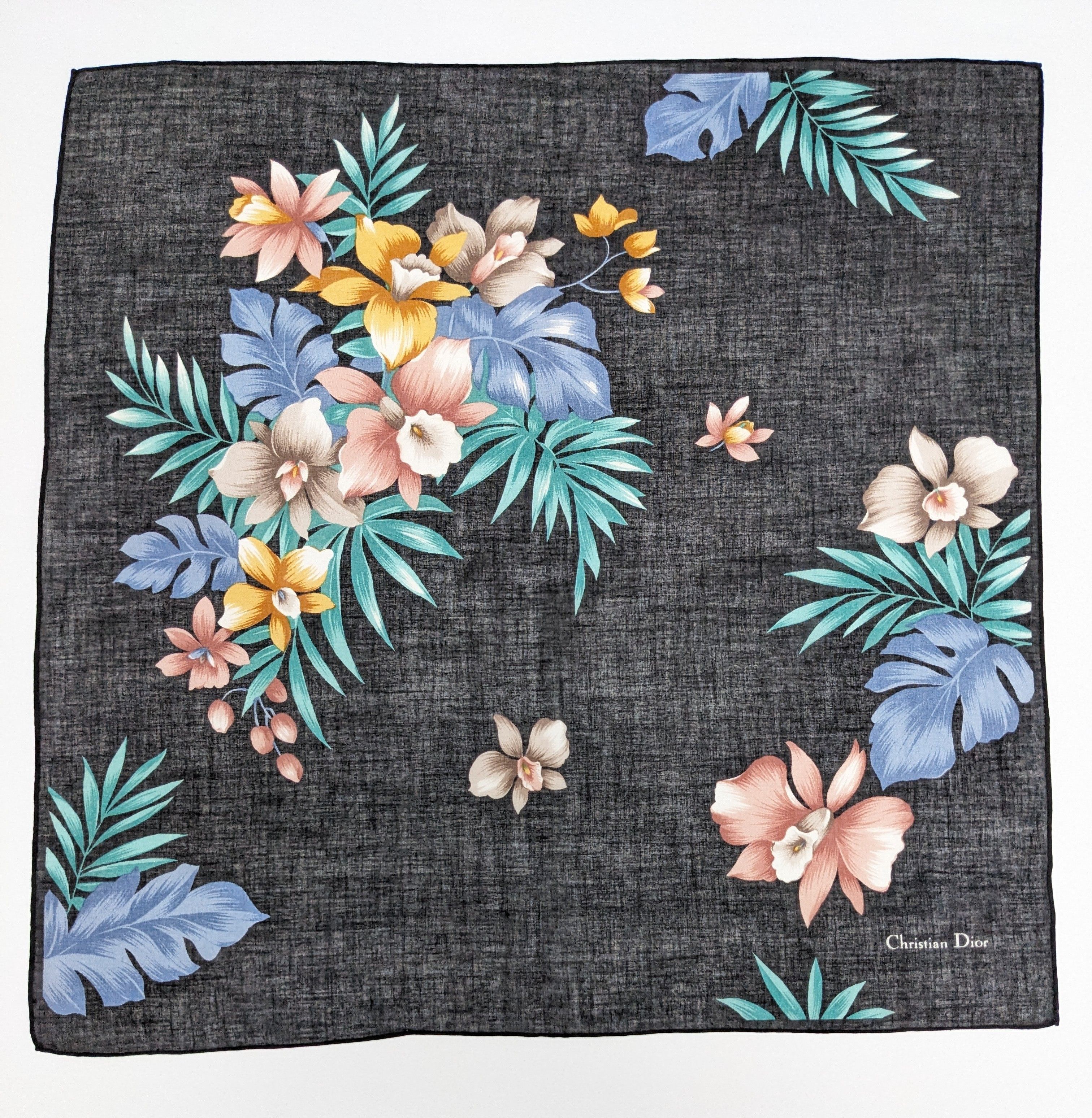 Christian Dior Monsieur Christian Dior Tropical Floral Hibiscus Orchid Motif Black Size ONE SIZE - 4 Thumbnail