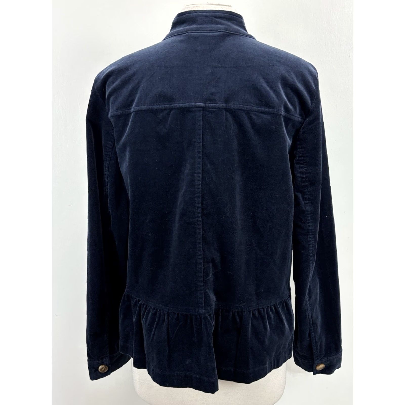 J. Jill J. Jill Jacket Women M Tall Navy Blue Corduroy Blazer Peplum Ruffle Button Long Sleeve Cotton Blend Solid Size 32" / US 10 / IT 46 - 3 Thumbnail