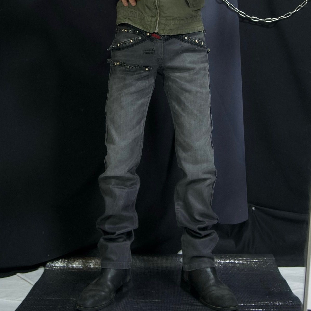 If Six Was Nine Marithe Francois Girbaud Waxed Studded Punk Riot Pants Size US 32 / EU 48 - 1 Thumbnail