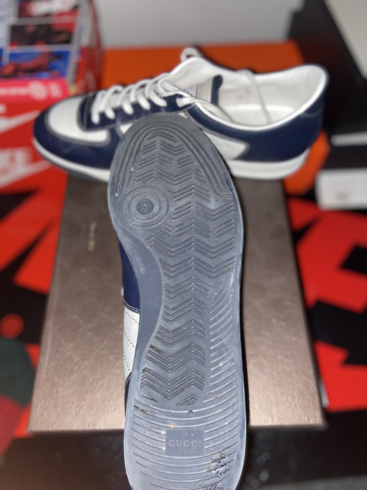 Gucci Gucci Low Top Leather Sneakers Navy Size US 12 / EU 45 - 4 Thumbnail