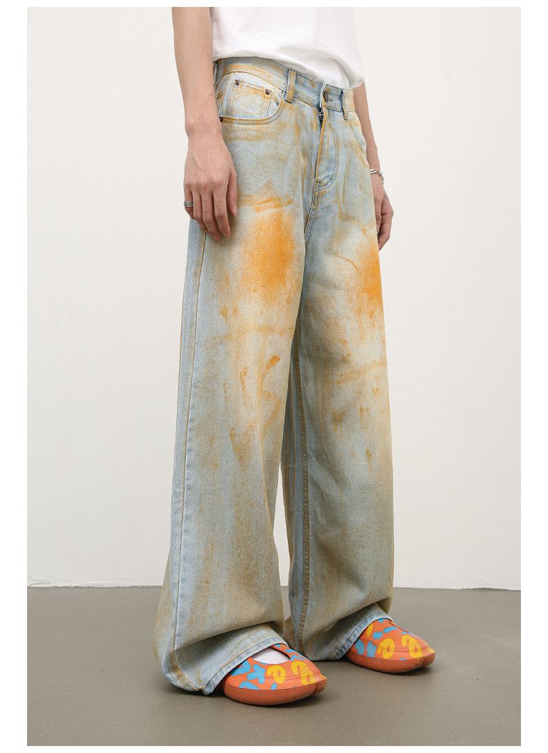 Japanese Brand Men's street vibe splatter paint retro loose straight jeans Size US 32 / EU 48 - 2 Thumbnail