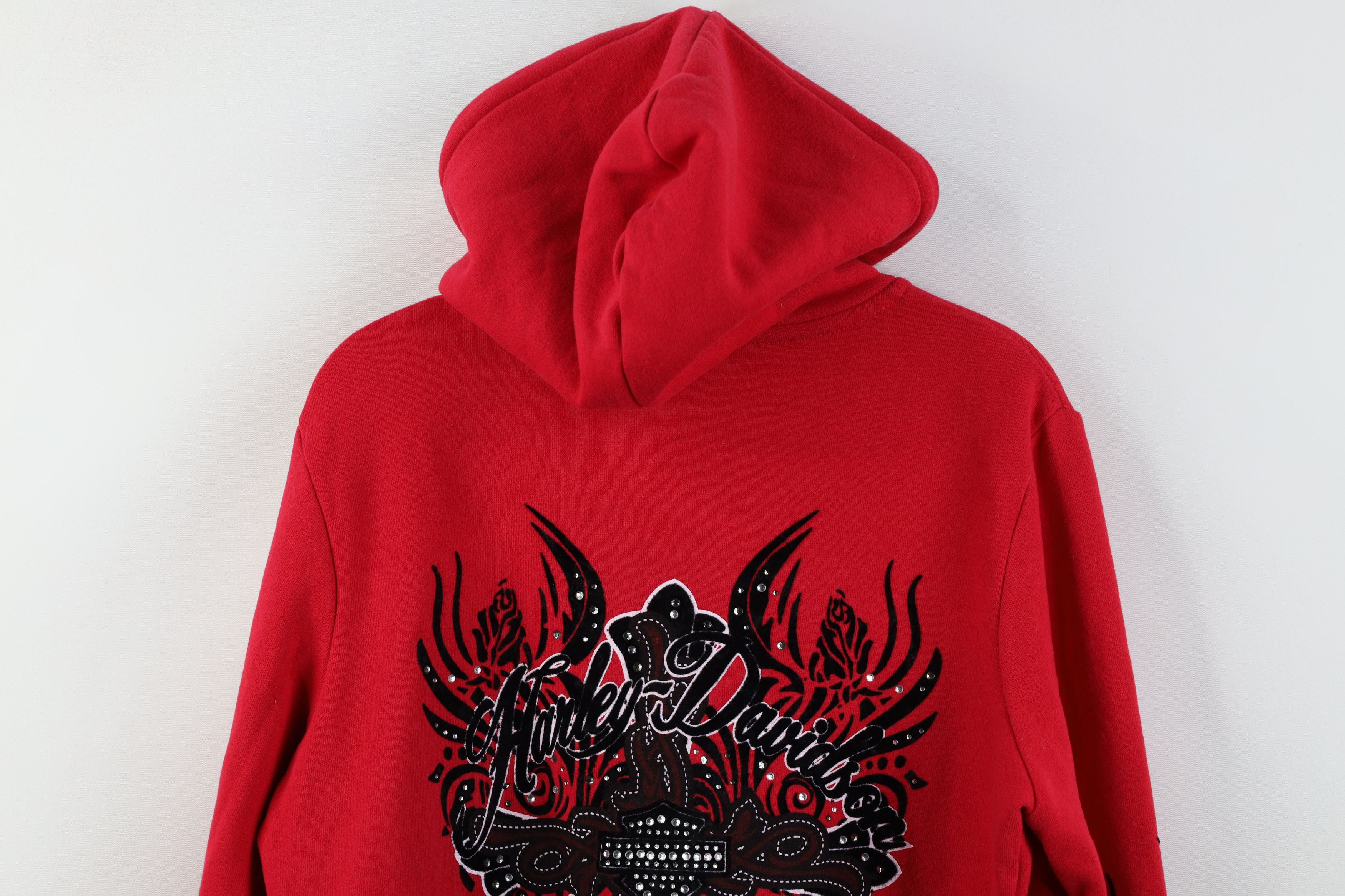 Harley Davidson Vintage Y2K Harley Davidson Rose Rhinestone Full Zip Hoodie Size L / US 10 / IT 46 - 15 Thumbnail