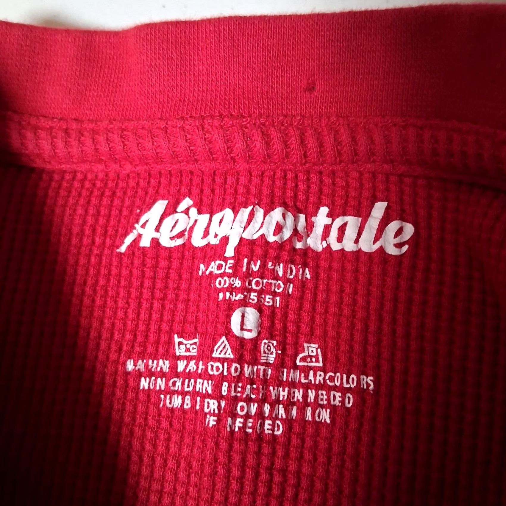 Aeropostale AERO 1987 Aeropostale Thermal Shirt Men L Red Slim Fit Cotton Knit Crew Neck Long Sleeve Waffle T-Shirt Size US L / EU 52-54 / 3 - 5 Thumbnail