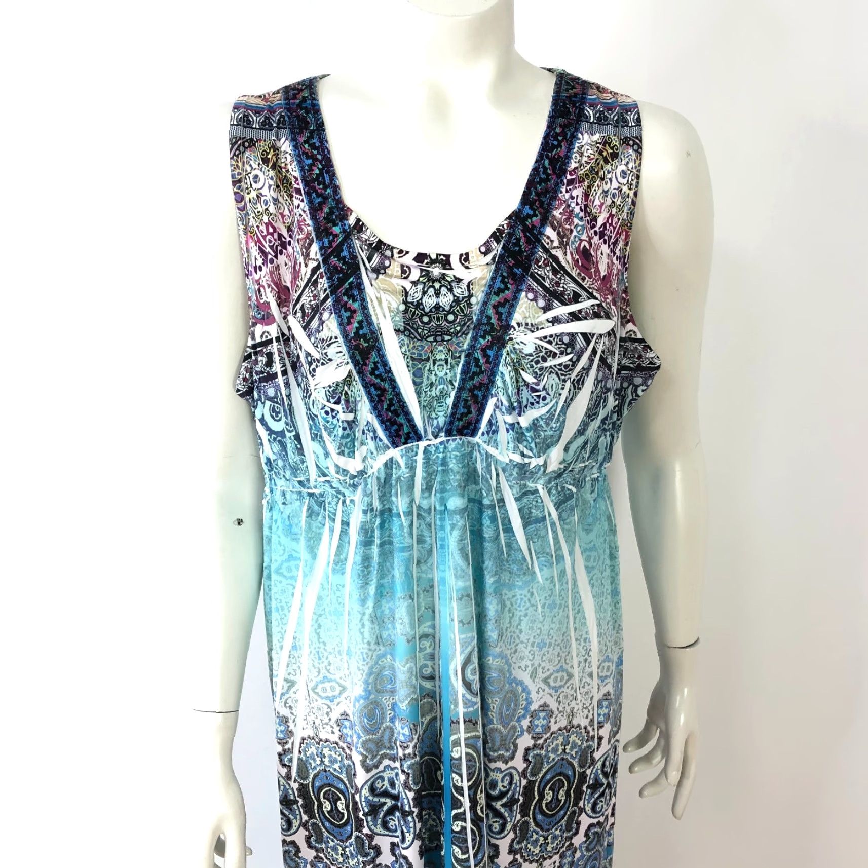 Vintage One World Large Midi Sleeveless Dress All Over Print Blue Dress Size L / US 10 / IT 46 - 2 Thumbnail