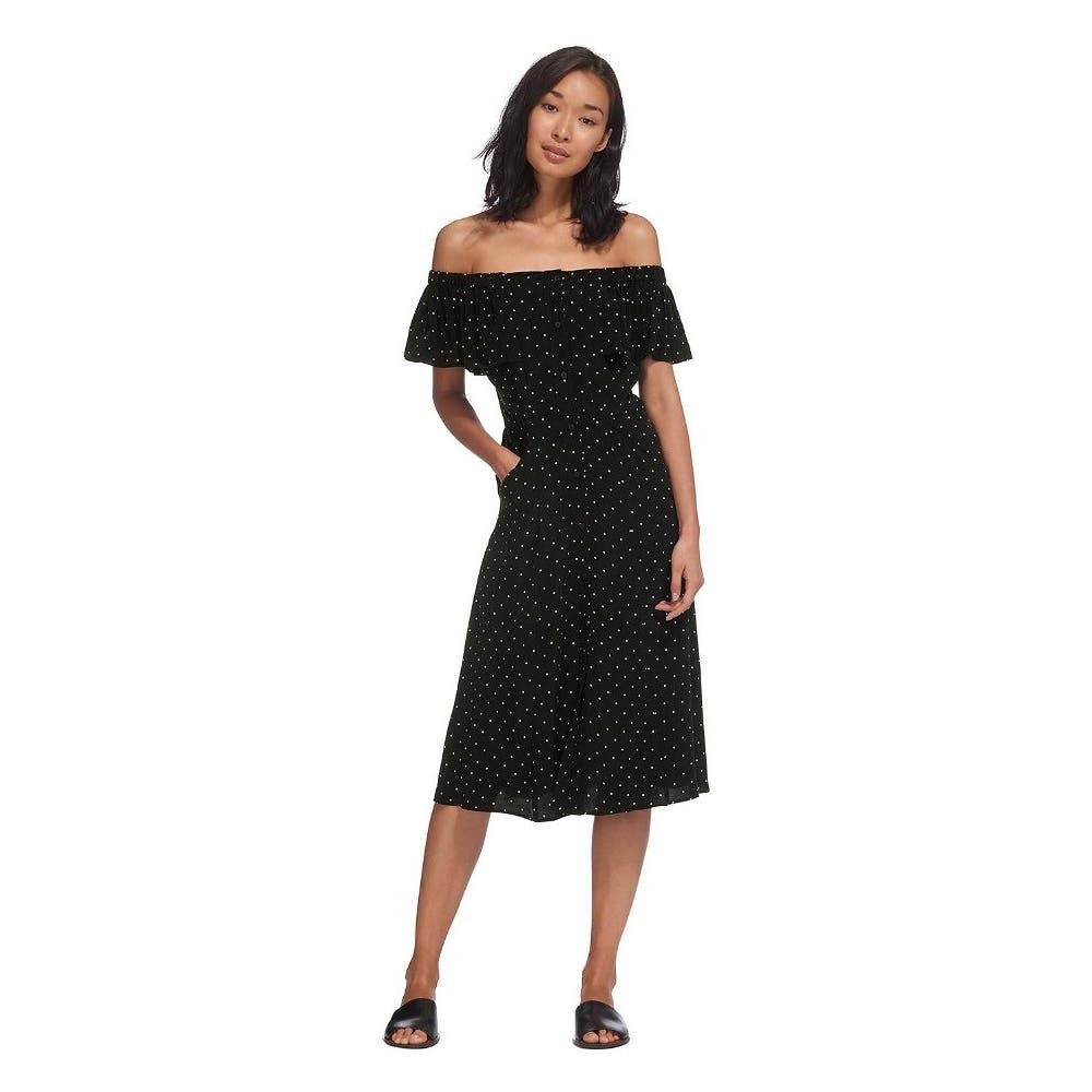 image of NWOT Whistles Off-The-Shoulder Polka Dot Dress Size 4 in Black, Women's