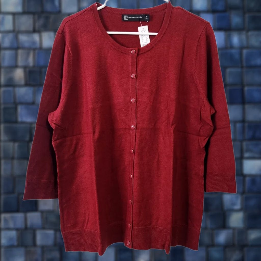 Vintage VINTAGE New York & Company NY&Co Cardigan Sweater Knit 3/4 Sleeve Red Womens 1X Cardigan Size XL / US 12-14 / IT 48-50 - 1 Thumbnail