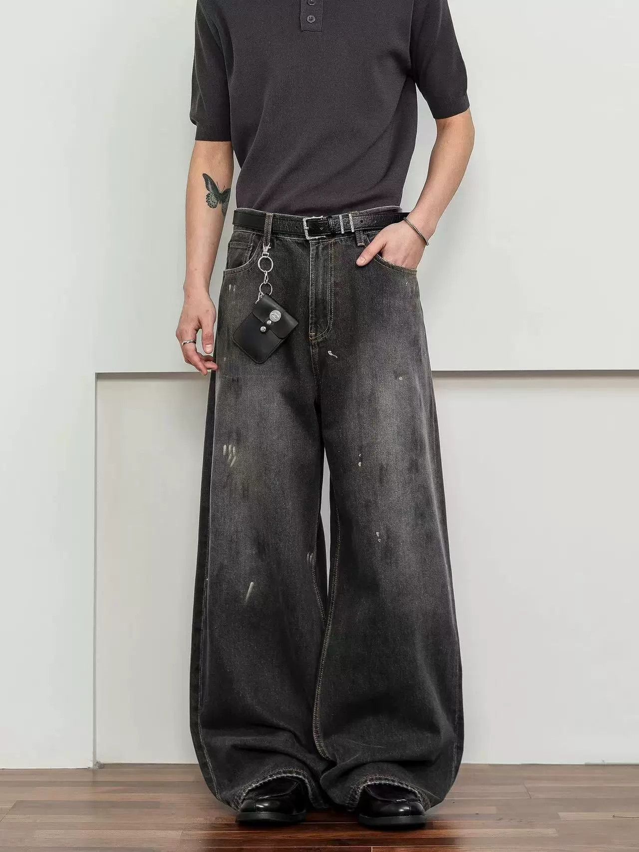 Vintage American retro ink graffiti men's loose straight jeans Size US 34 / EU 50 - 3 Thumbnail