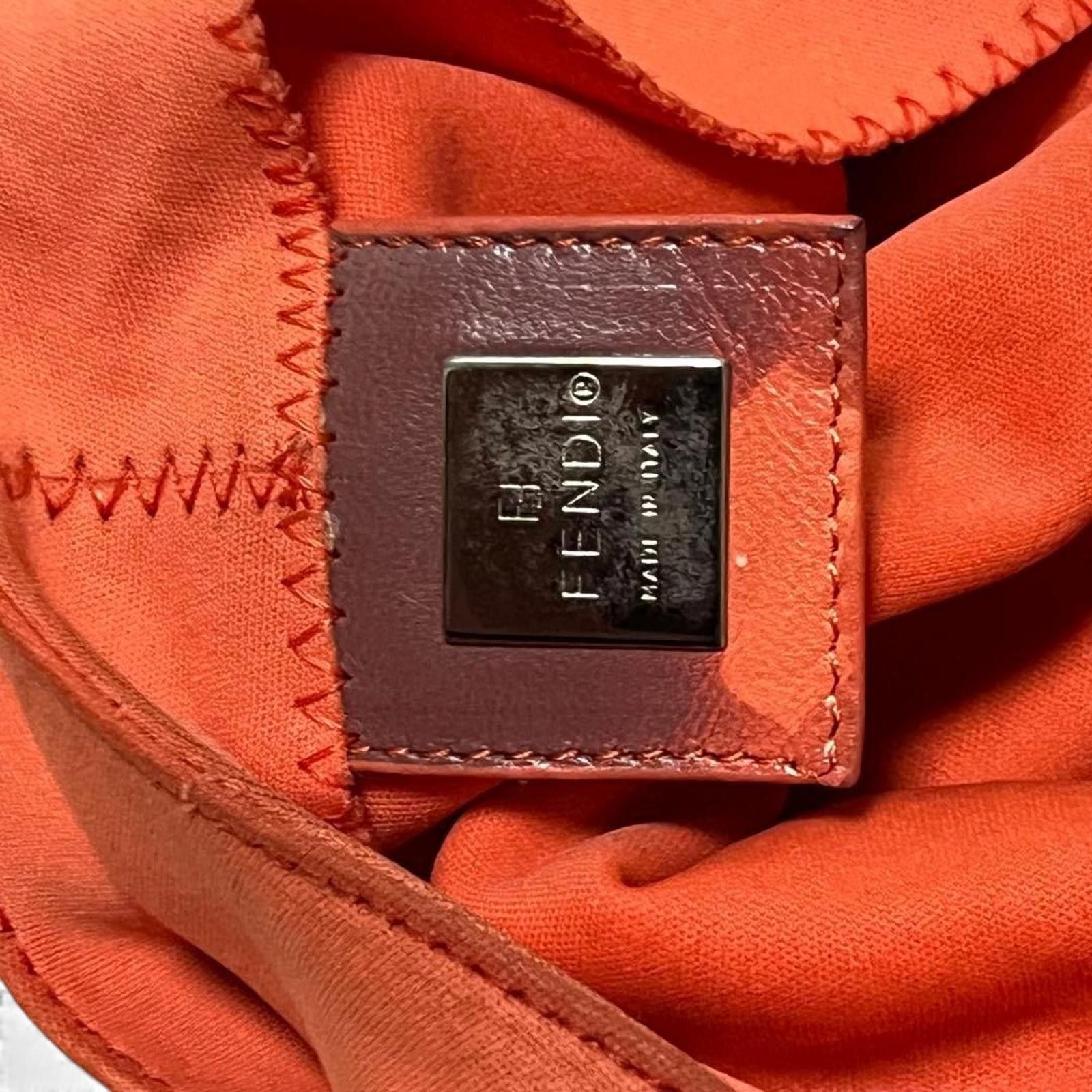 Fendi Fendi - Orange Nylon Leather Shoulder Bag Silver Buckle Size ONE SIZE - 4 Thumbnail