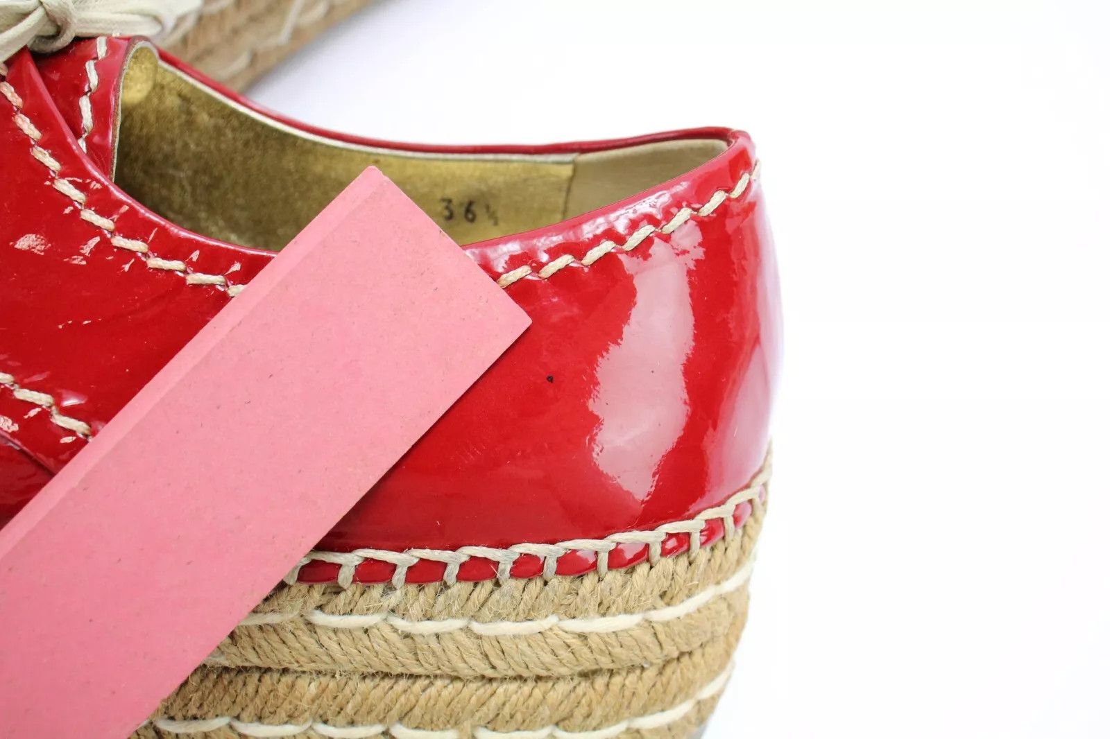 Prada PRADA Women's EU 36.5 Red Patent Leather Lace Up Espadrille Size US 6.5 / IT 36.5 - 16 Thumbnail
