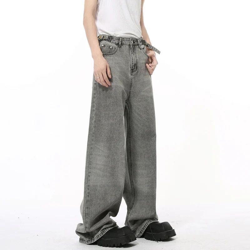 Japanese Brand × Jean Adjustable Belt Solid Grey Colour Loose Jeans Size US 29 - 3 Thumbnail