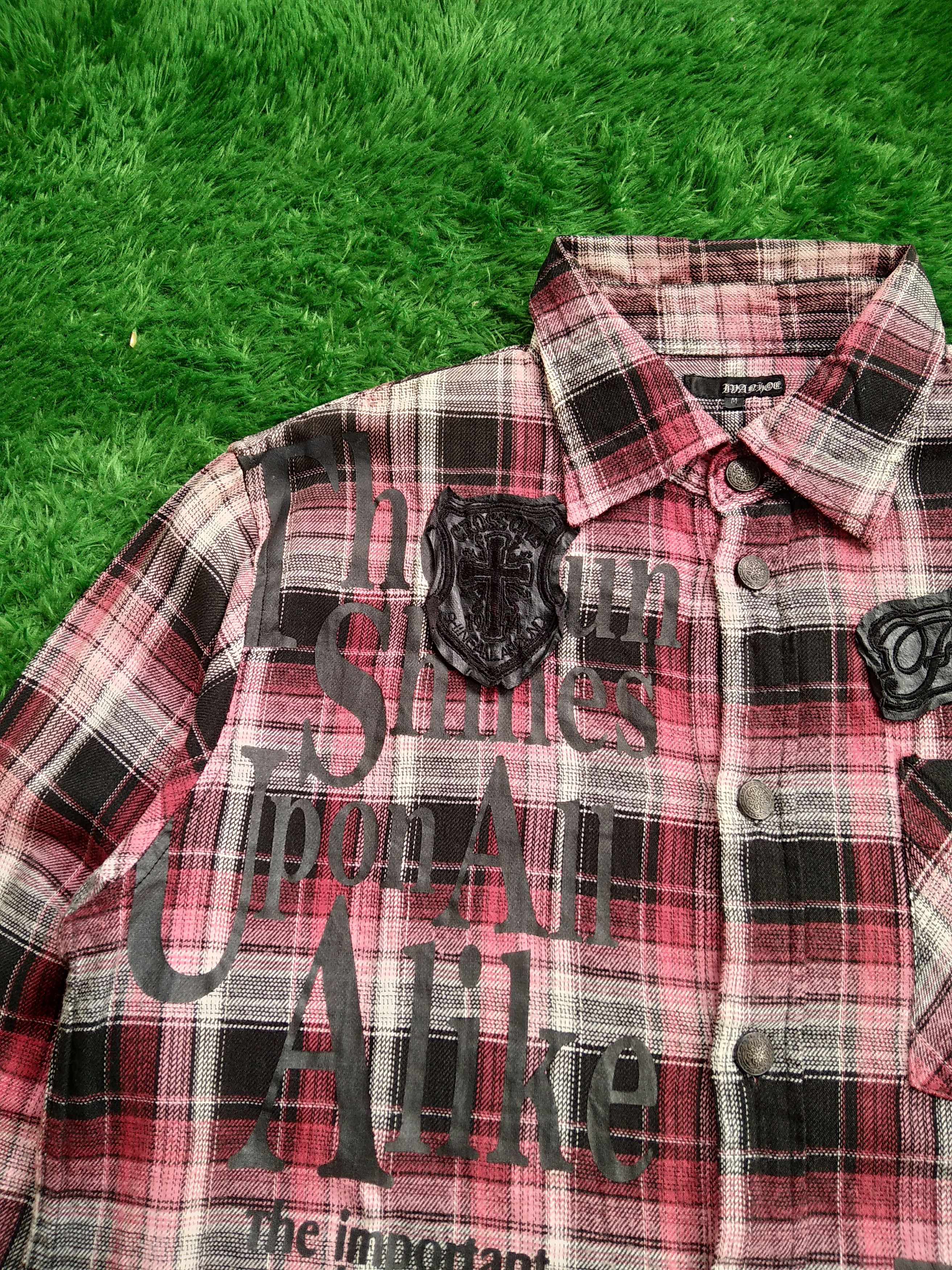 If Six Was Nine × KMRii × Le Grande Bleu (L.G.B.) VTG 00s Ivanhoe Punk Lather Pacth Poem Plaid Flannel Shirt Size US M / EU 48-50 / 2 - 5 Thumbnail
