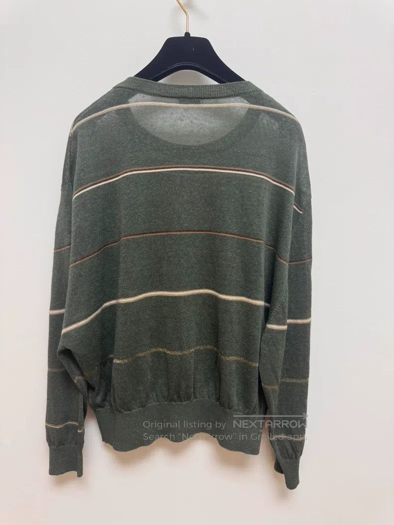 Brunello Cucinelli Brunello Cucinelli Moss Green Striped Knit Top Size L / US 10 / IT 46 - 3 Thumbnail