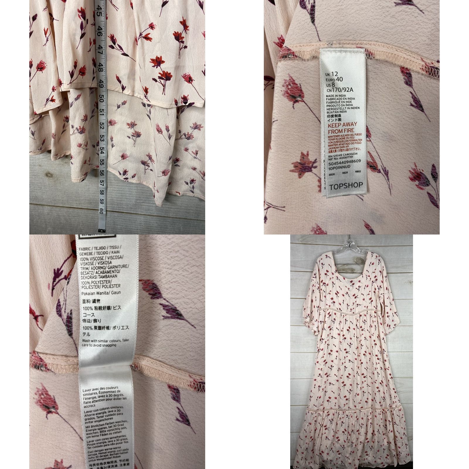 Topshop VINTAGE NOT APPLICABLE Topshop Dress Womens 8 Pink Floral 3/4 Sleeve Maxi High Low Viscose Ruched Shirts? Size M / US 6-8 / IT 42-44 - 8 Thumbnail