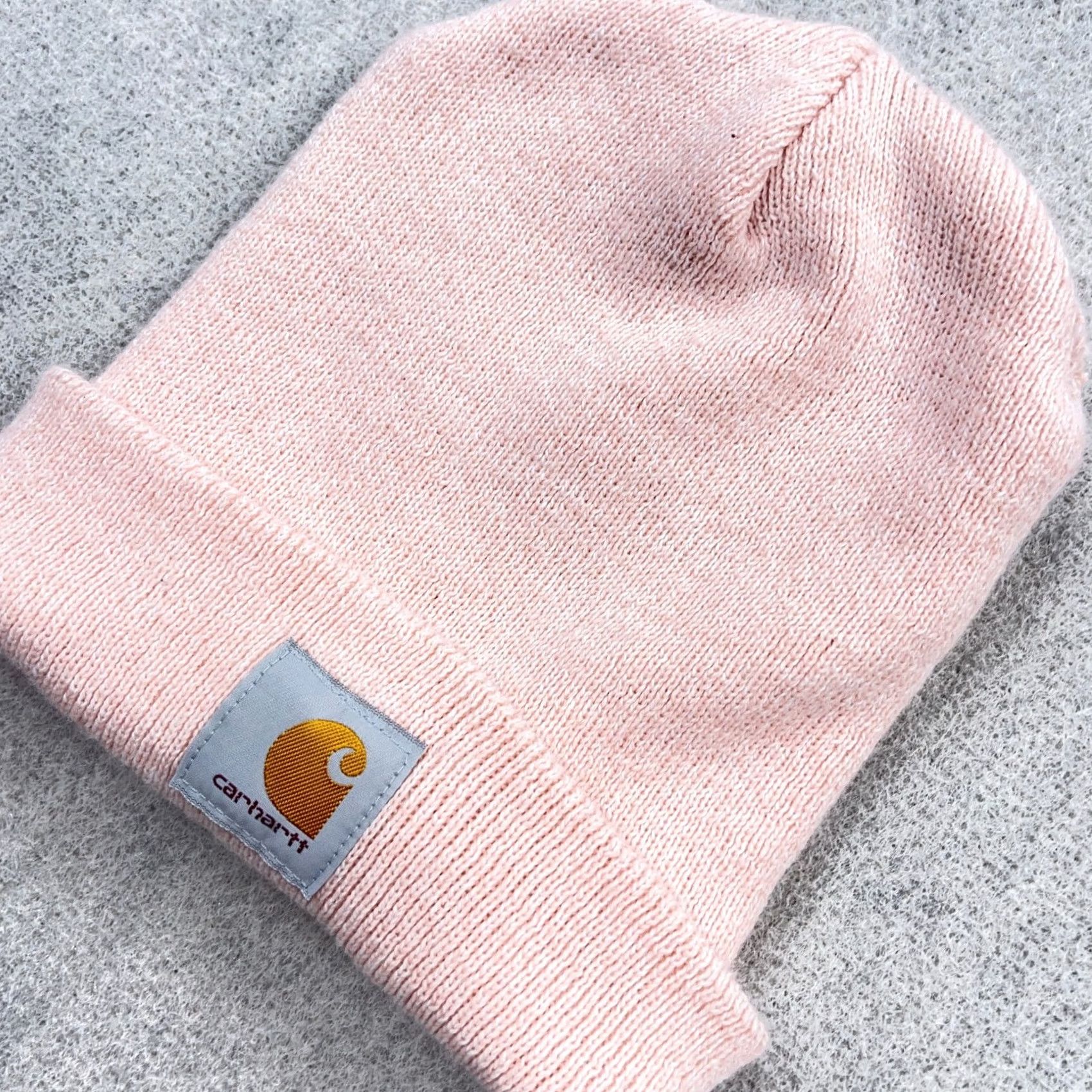 Carhartt Carhartt Beanie Hat Womens Light Pink Fold Over Skull Cap Acrylic Knit Logo Patch Size ONE SIZE - 2 Thumbnail