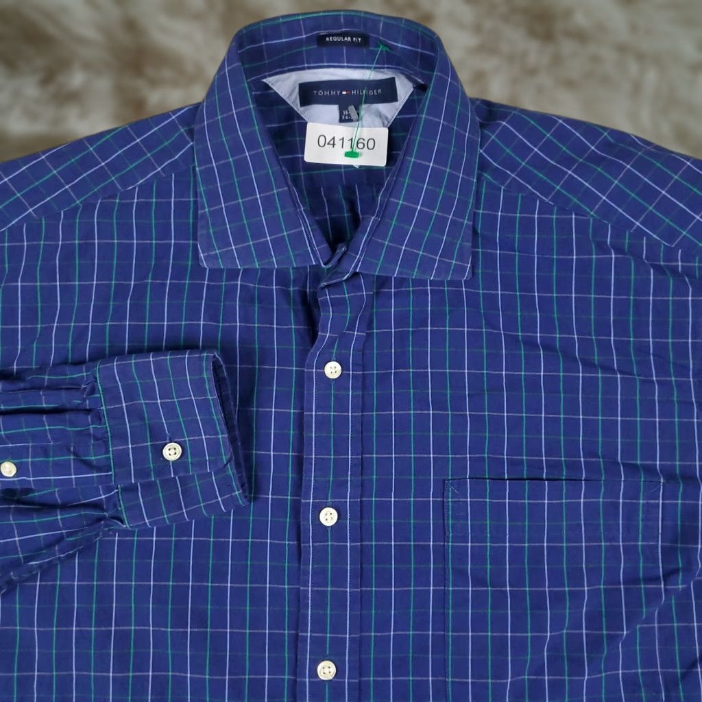 Tommy Hilfiger Tommy Hilfiger Shirt Mens 15.5 Blue Check Casual Button Up Long Sleeve Size US M / EU 48-50 / 2 - 1 Thumbnail