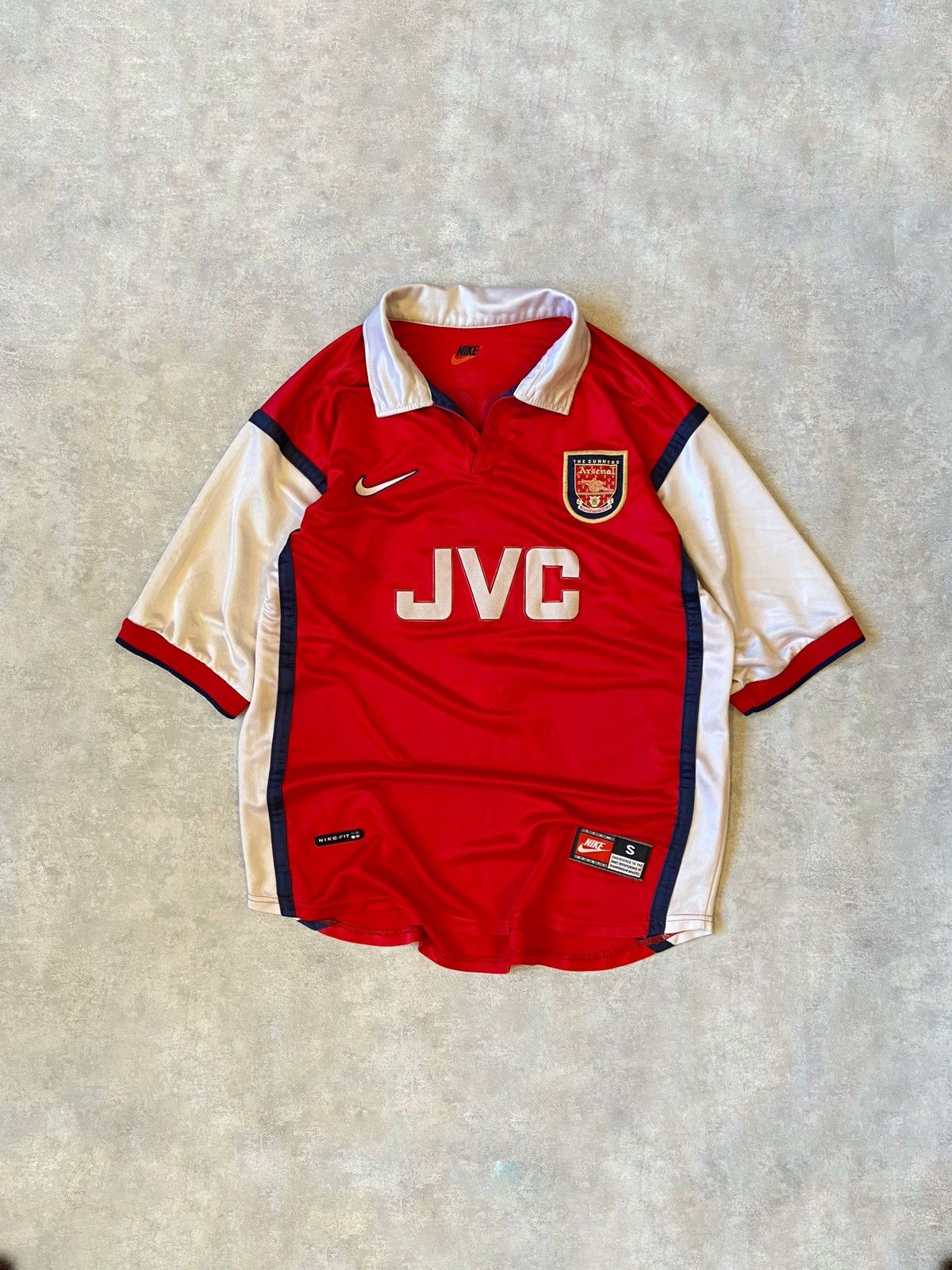 Image of Nike Arsenal Jvc 98/99 Home Vintage Soccer Jersey Made In Uk in Red, Men's (Size Small)