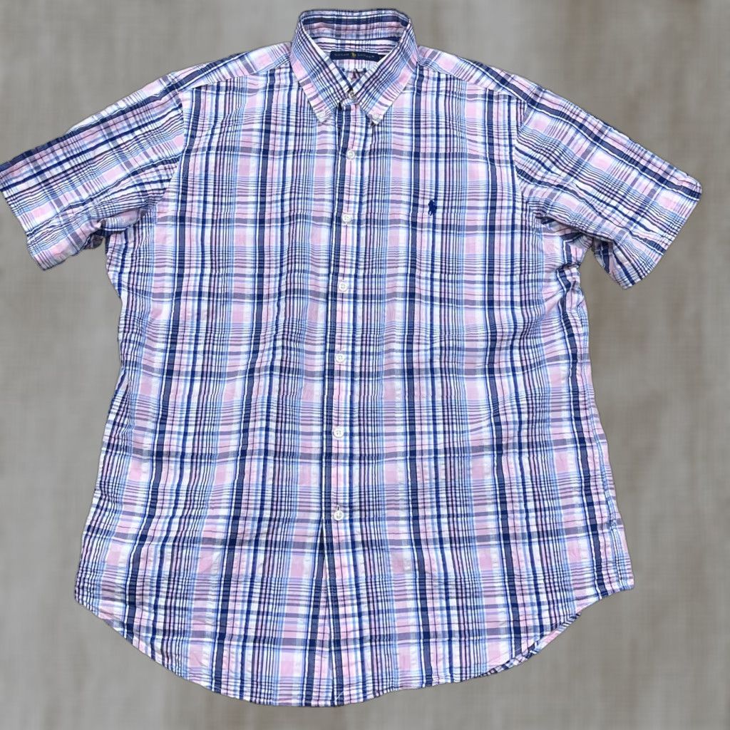 Ralph Lauren Ralph Lauren Shirt Men L Pink Blue Button-Up Seersucker Plaid Camp Cardigan? Size US L / EU 52-54 / 3 - 1 Thumbnail