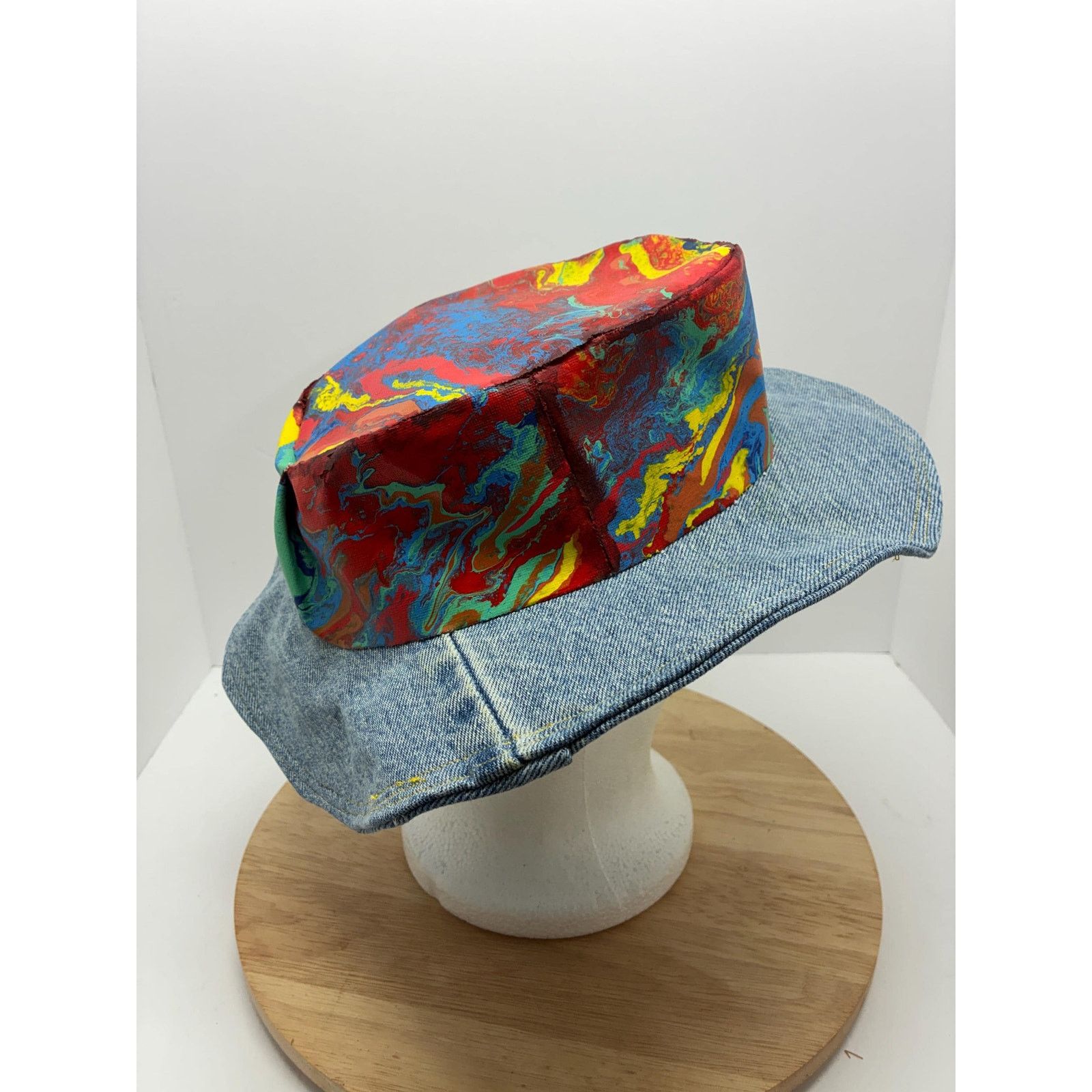 Other Hand Painted Abstract Hat – Size Small – Upcycled Denim Brim Size ONE SIZE - 8 Thumbnail
