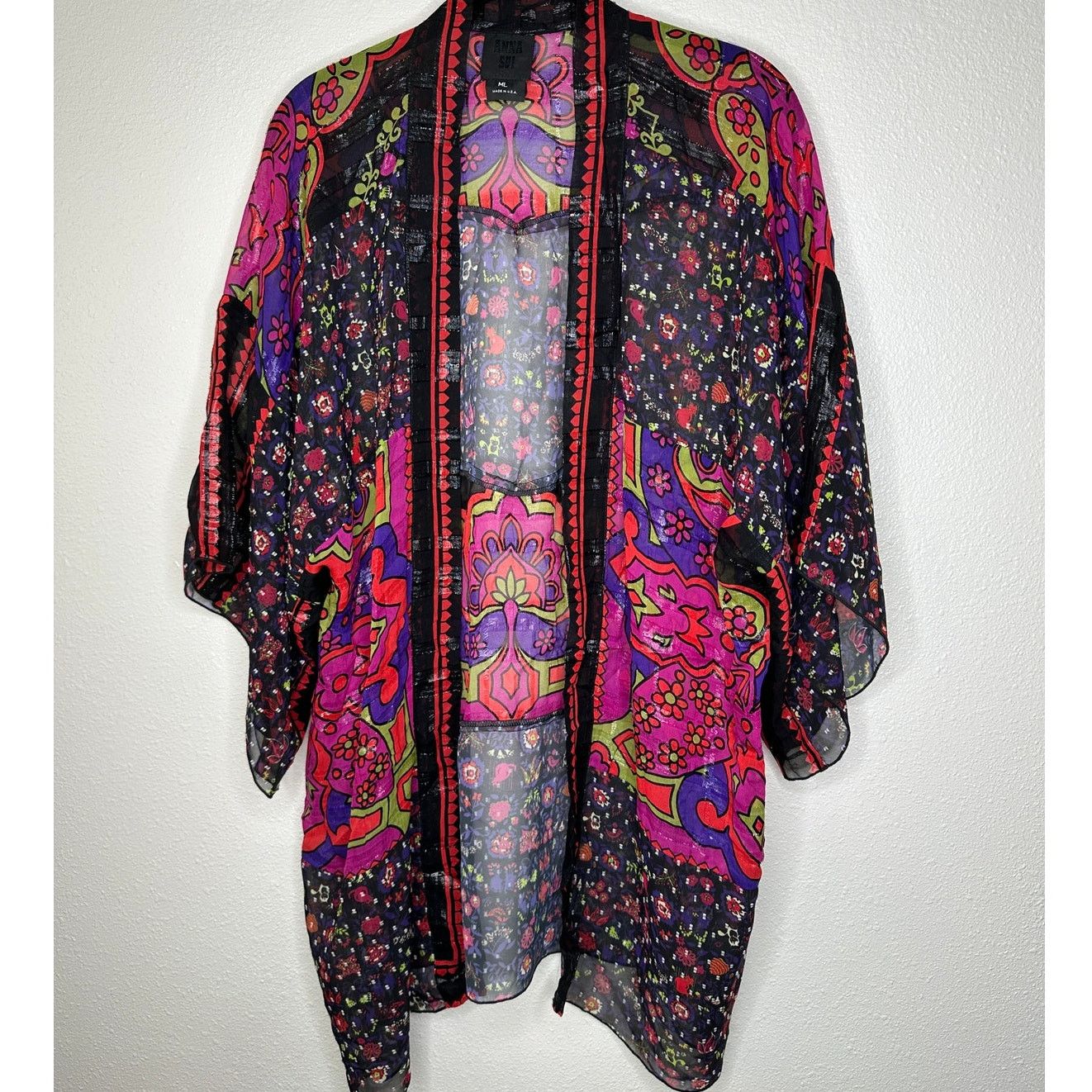 Anna Sui Anna Sui Multi Pink Black Sheer Floral Paisley Kimono M / L Size M / US 6-8 / IT 42-44 - 4 Thumbnail