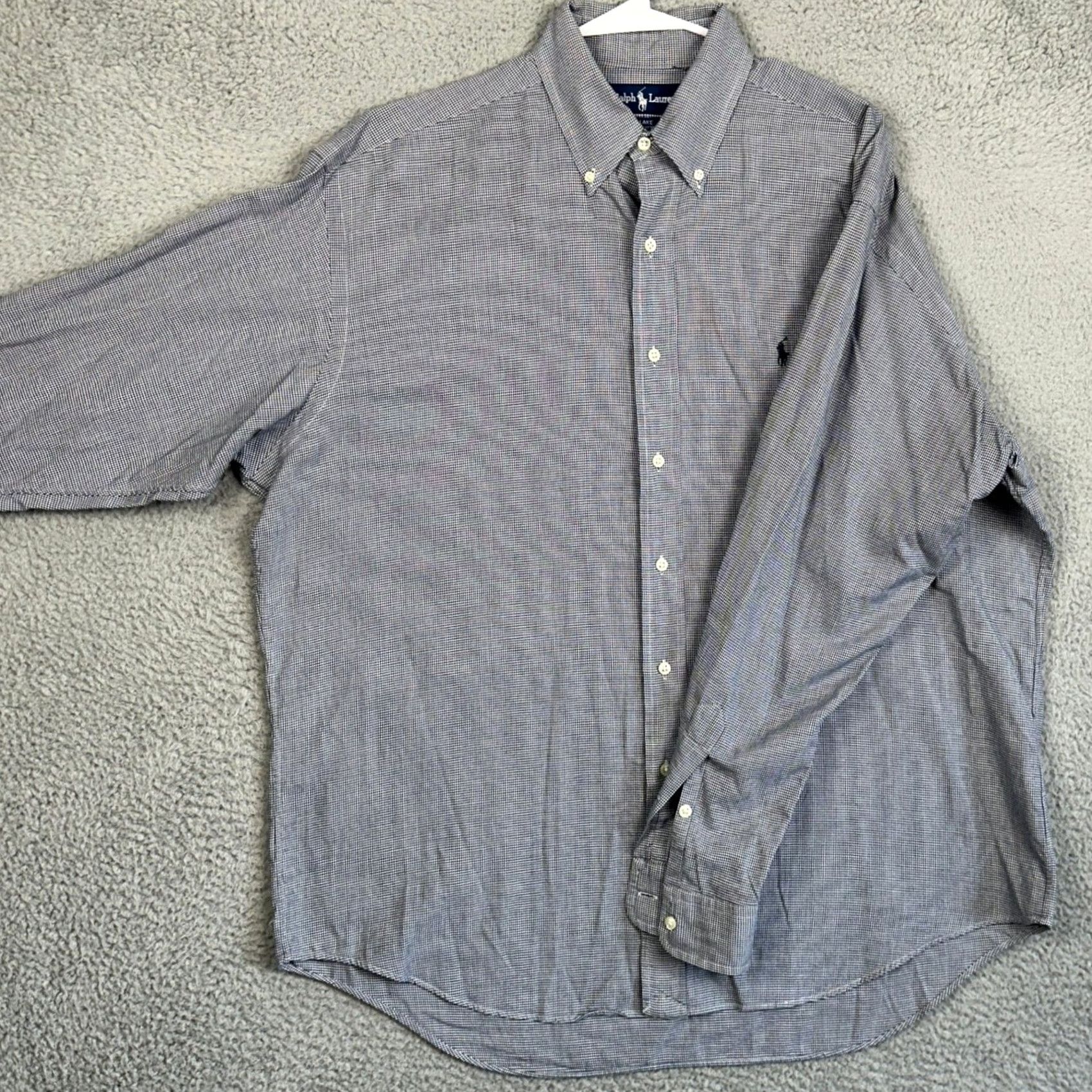 Ralph Lauren Ralph Lauren Shirt Mens Large Navy White Blake Button-Down Houndstooth Pony EUC Size US L / EU 52-54 / 3 - 2 Thumbnail